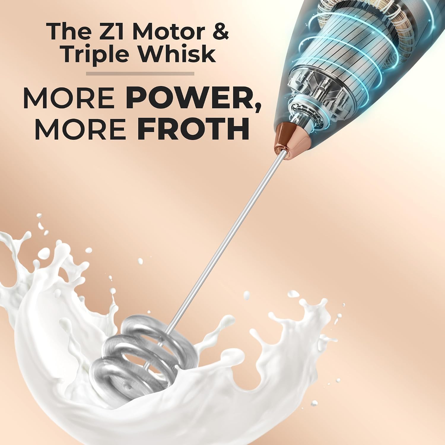 Detalle de Zulay Kitchen Tornado Whisk Handheld Milk Frother (Duracell AA Batteries Included) with Stand