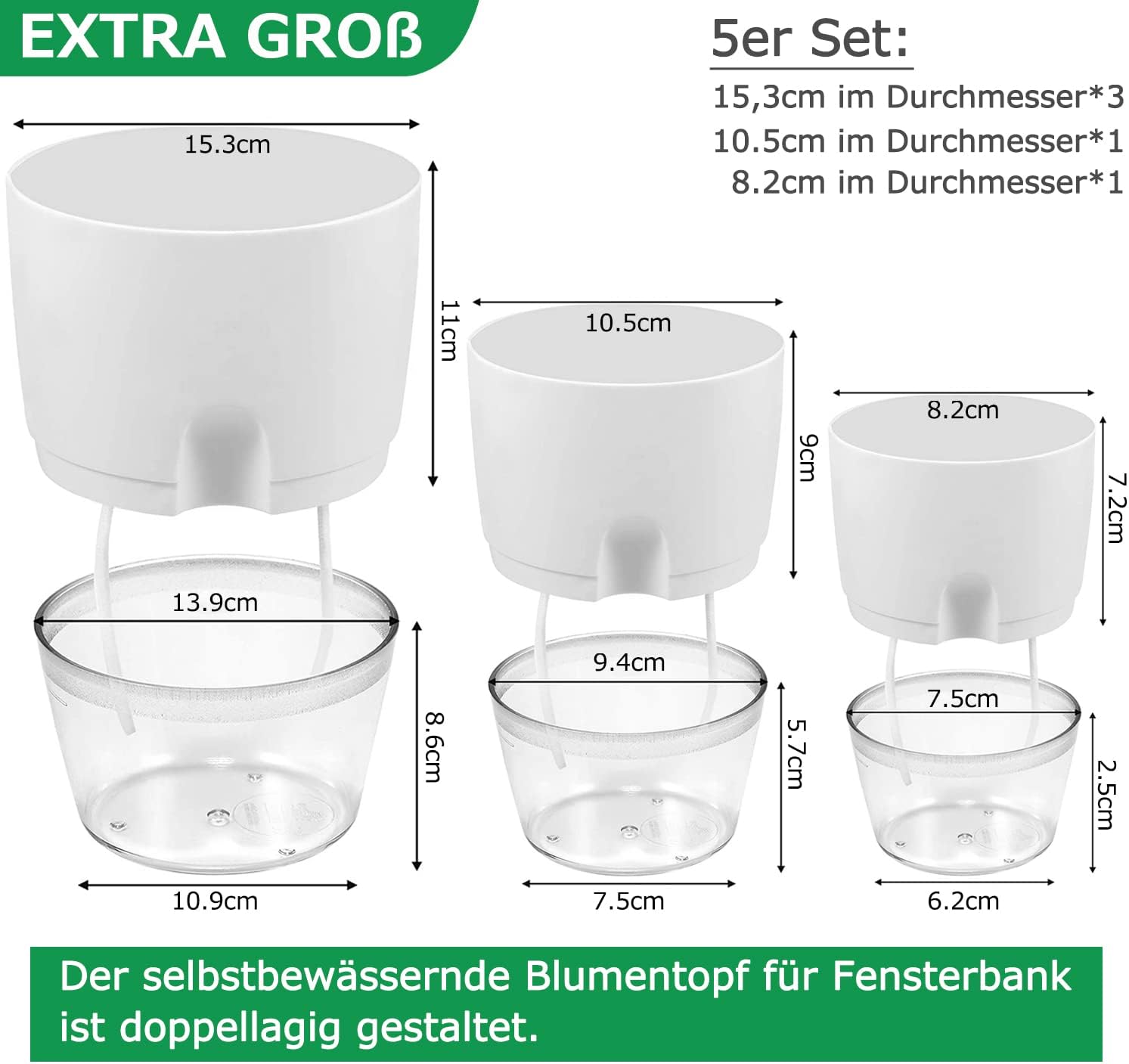 Thumbnail 1 de iDattel selbstbewässernder Blumentopf mit Bewässerungssystem – Kräutertopf Küchenfensterbank, 5er Set (weiß)