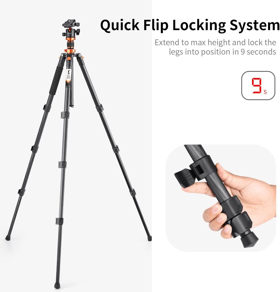 Detalle de K&F Concept 63" Carbon Fiber Tripod with Detachable Monopod and BH-28L Ball Head