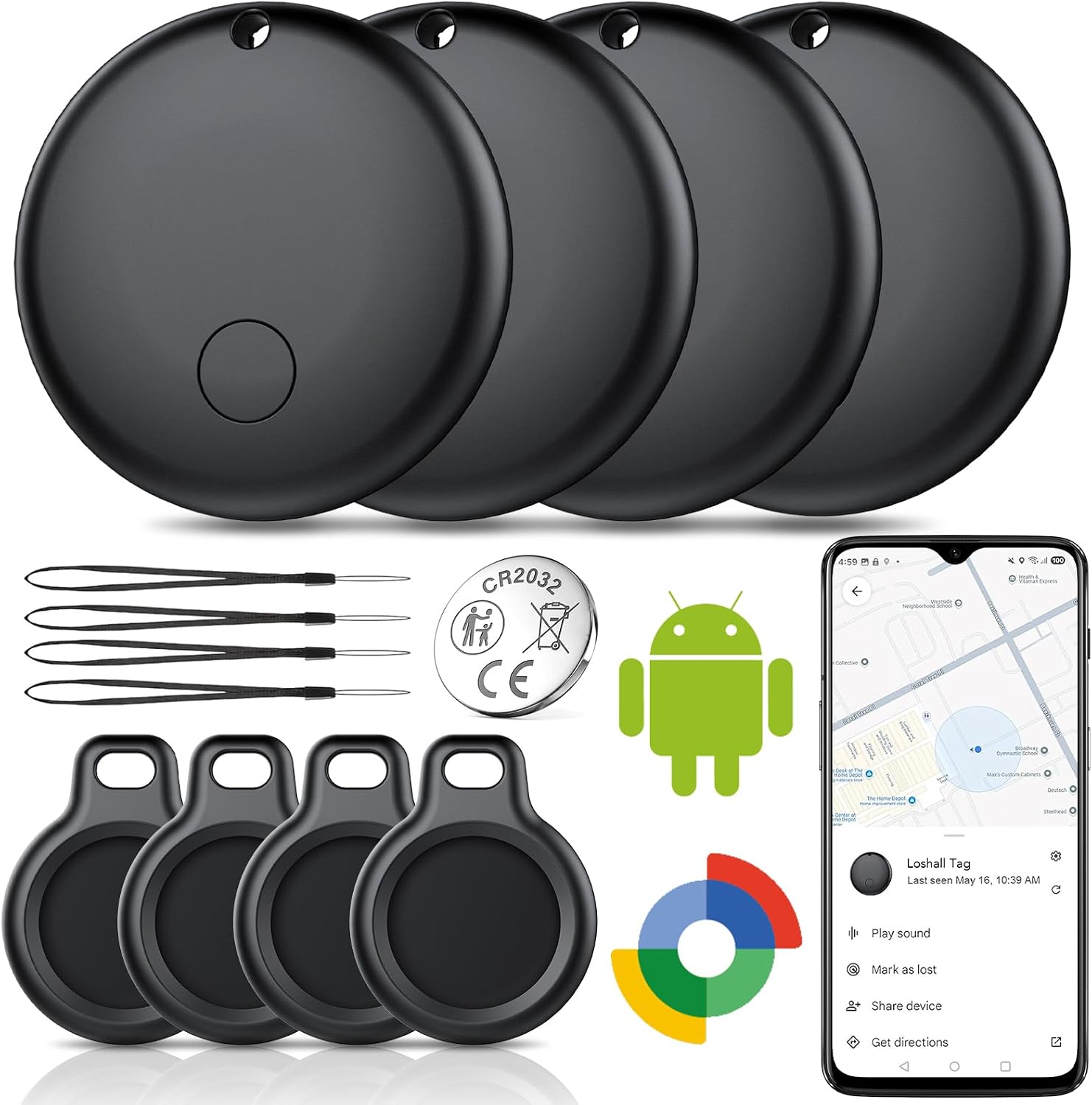 Detalle de Android Tracker Tags-4 Pack: Google Find My Device integration (Not iOS/HarmonyOS)