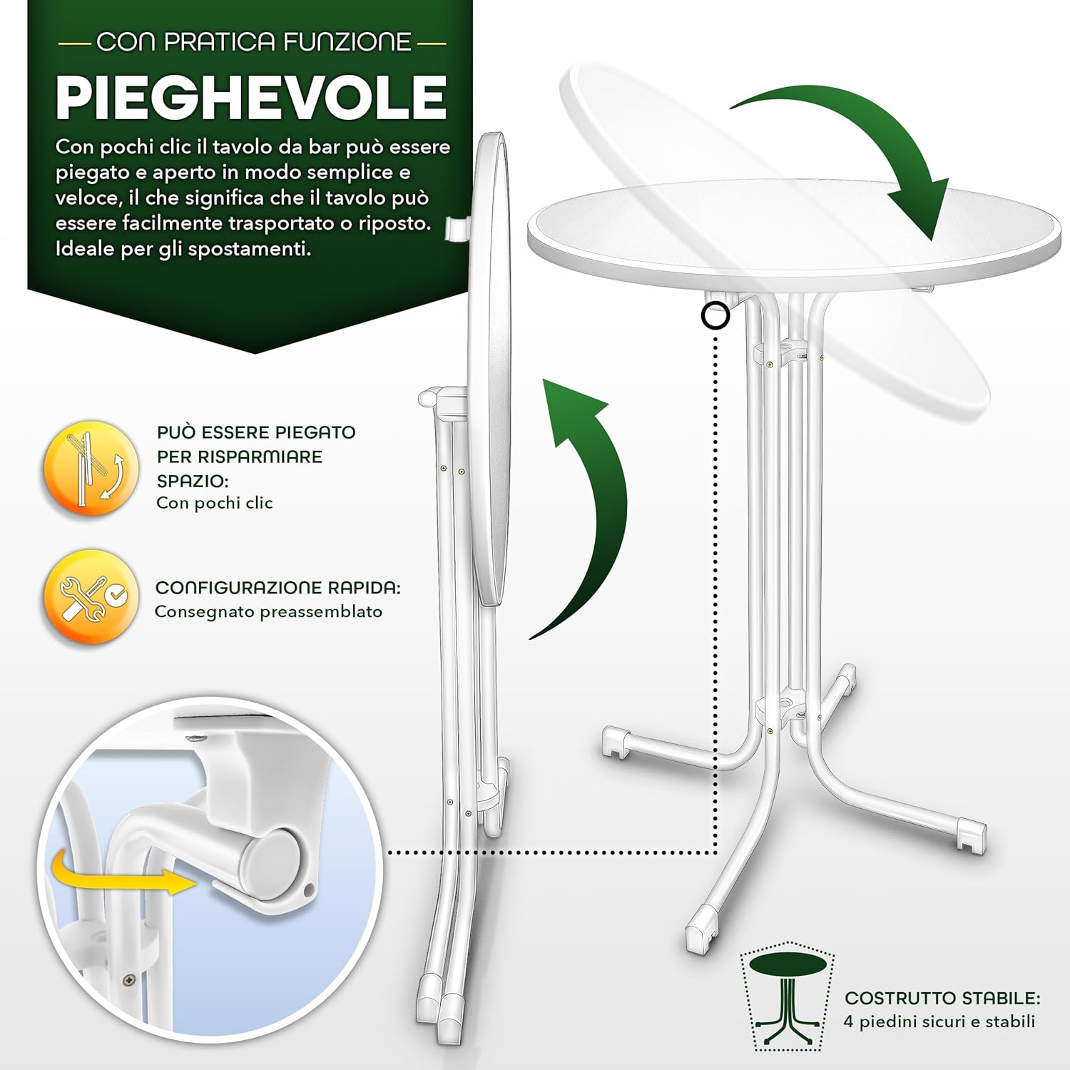 Thumbnail 3 de tillvex® Gastro Tavolo pieghevole Ø 70 cm con rivestimento: tavolo da bistrot rotondo per interni ed esterni