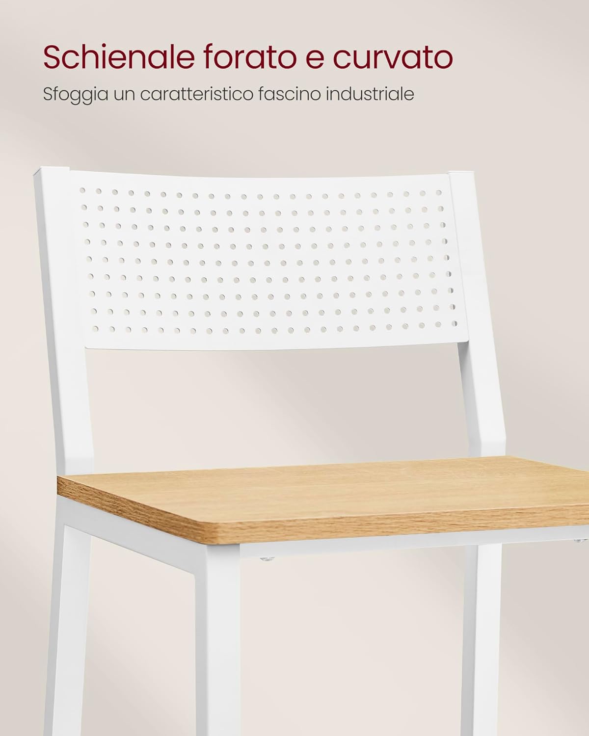 Detalle 2 de VASAGLE Sgabelli Cucina, Set da 2 – Sgabelli da Bar alti in stile industriale beige rovere bianco LBC070W09