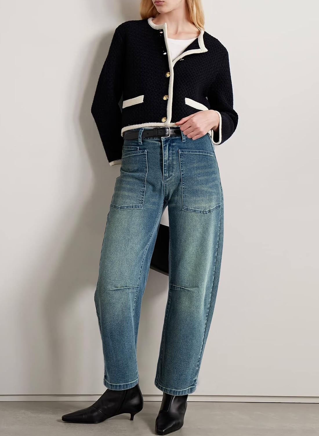 Detalle de EVALESS Barrel Pants Women’s High-Rise Stretch Jeans, Relaxed Cropped Fit