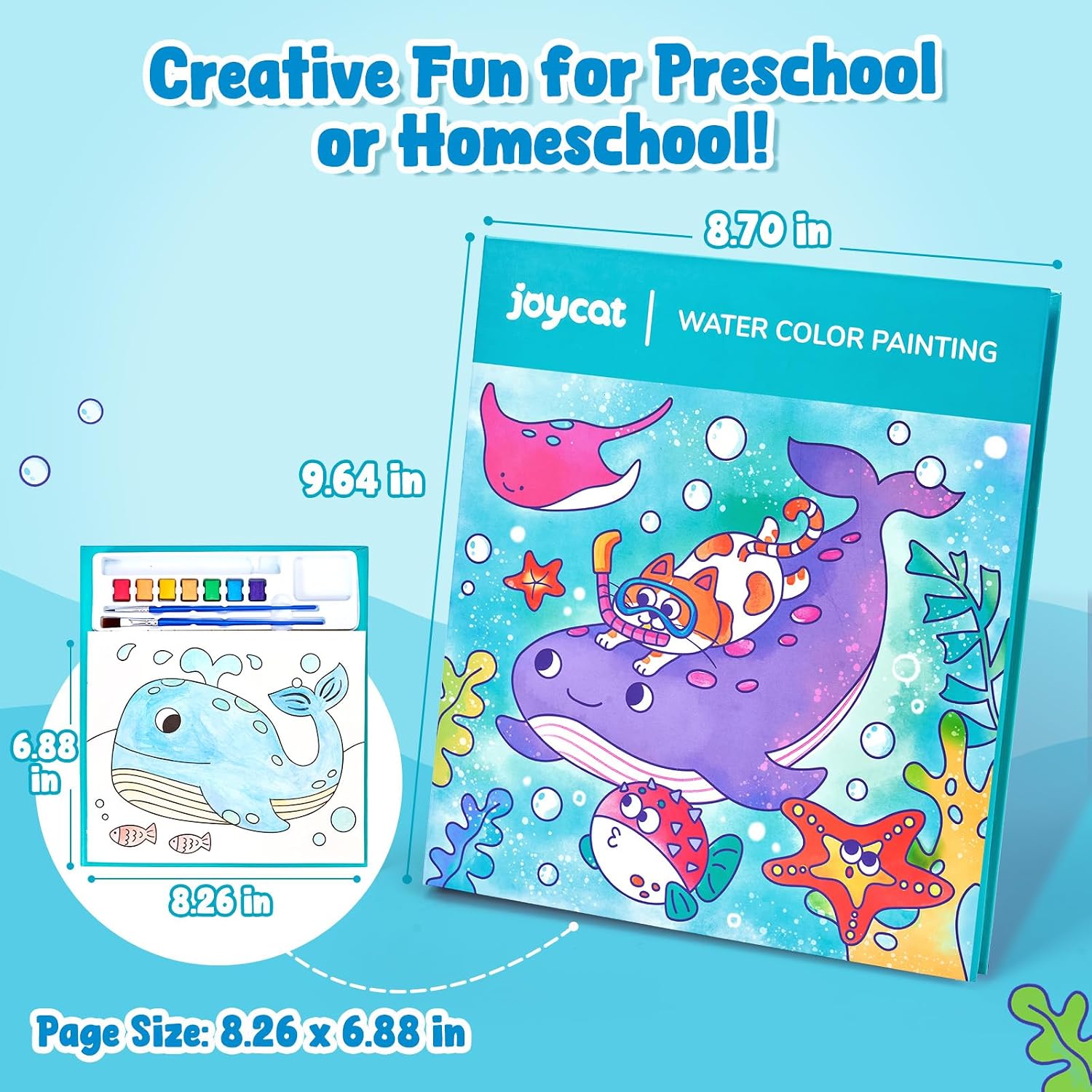 Thumbnail 6 de JoyCat Malbuch mit Wasserfarben für Kleinkinder (3–8 Jahre) – 3-in-1 Aquarellset mit 20 Meeres-Themenseiten