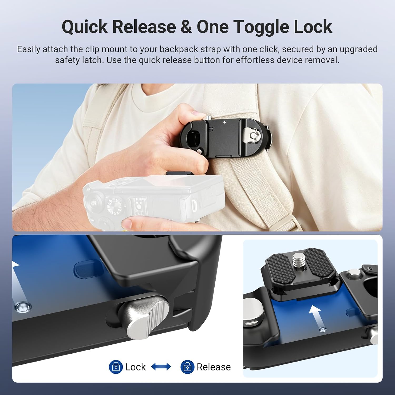 Thumbnail 2 de NEEWER Camera Backpack Clip: Quick Release Mount for PD & Arca, 22lb Load