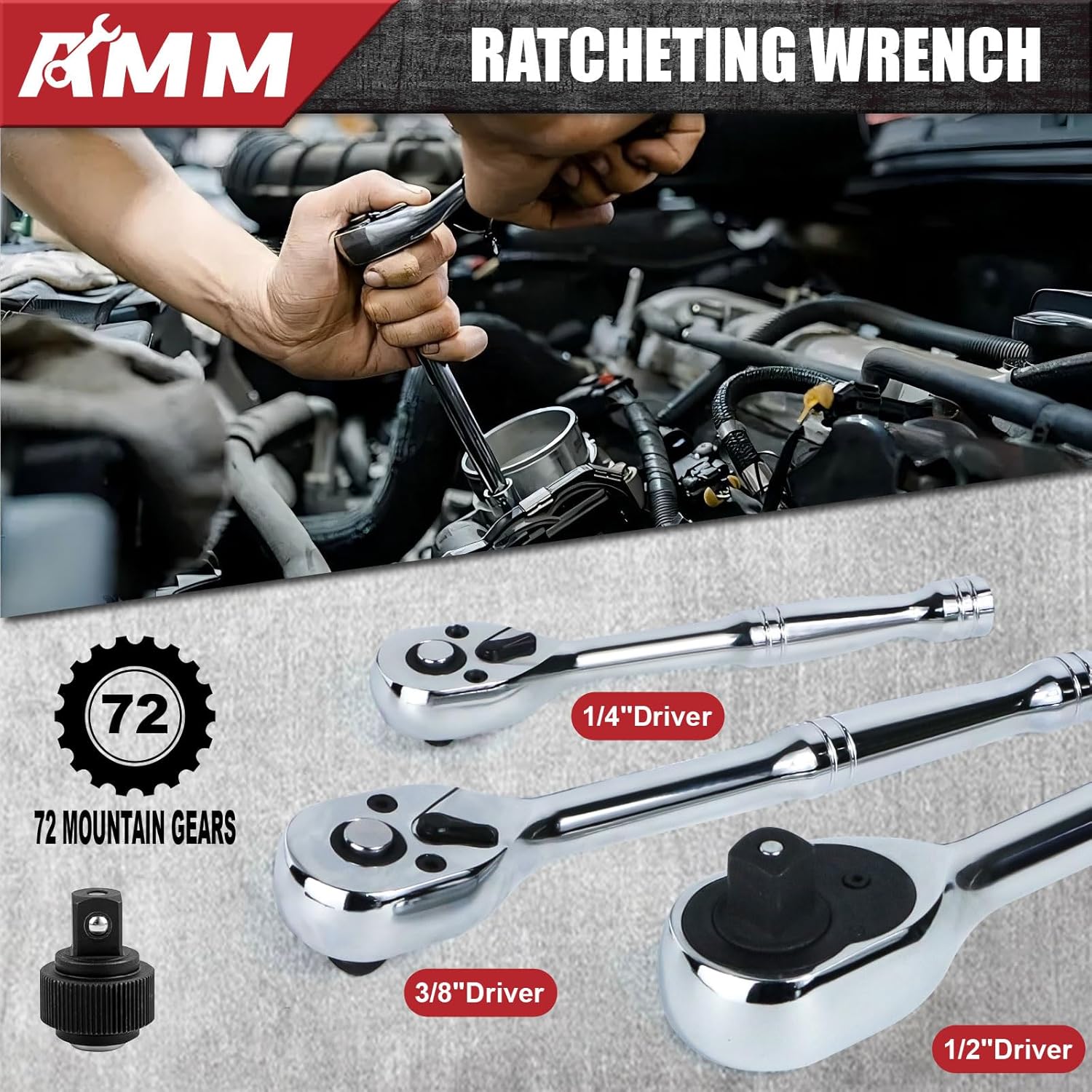 Detalle de AMM Mechanics Tool Set: 202-Piece 1/4 in, 3/8 in, and 1/2 in Drive Socket Set