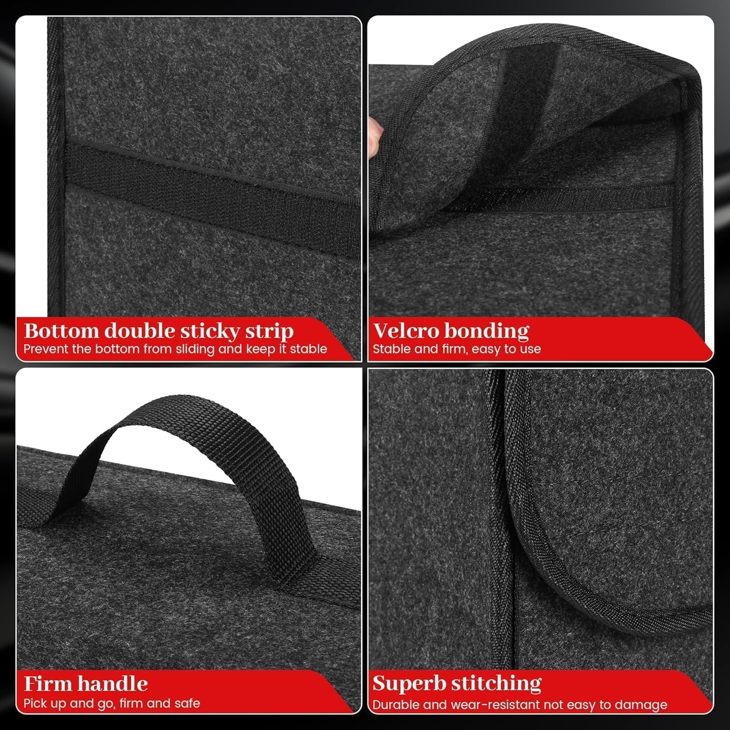 Thumbnail 6 de Einesin Upgrade Car Boot Bag Organiser (2 Pack) with Reinforced Side Panels – Soft Fireproof Felt, Non-Slip, 50x15x25cm