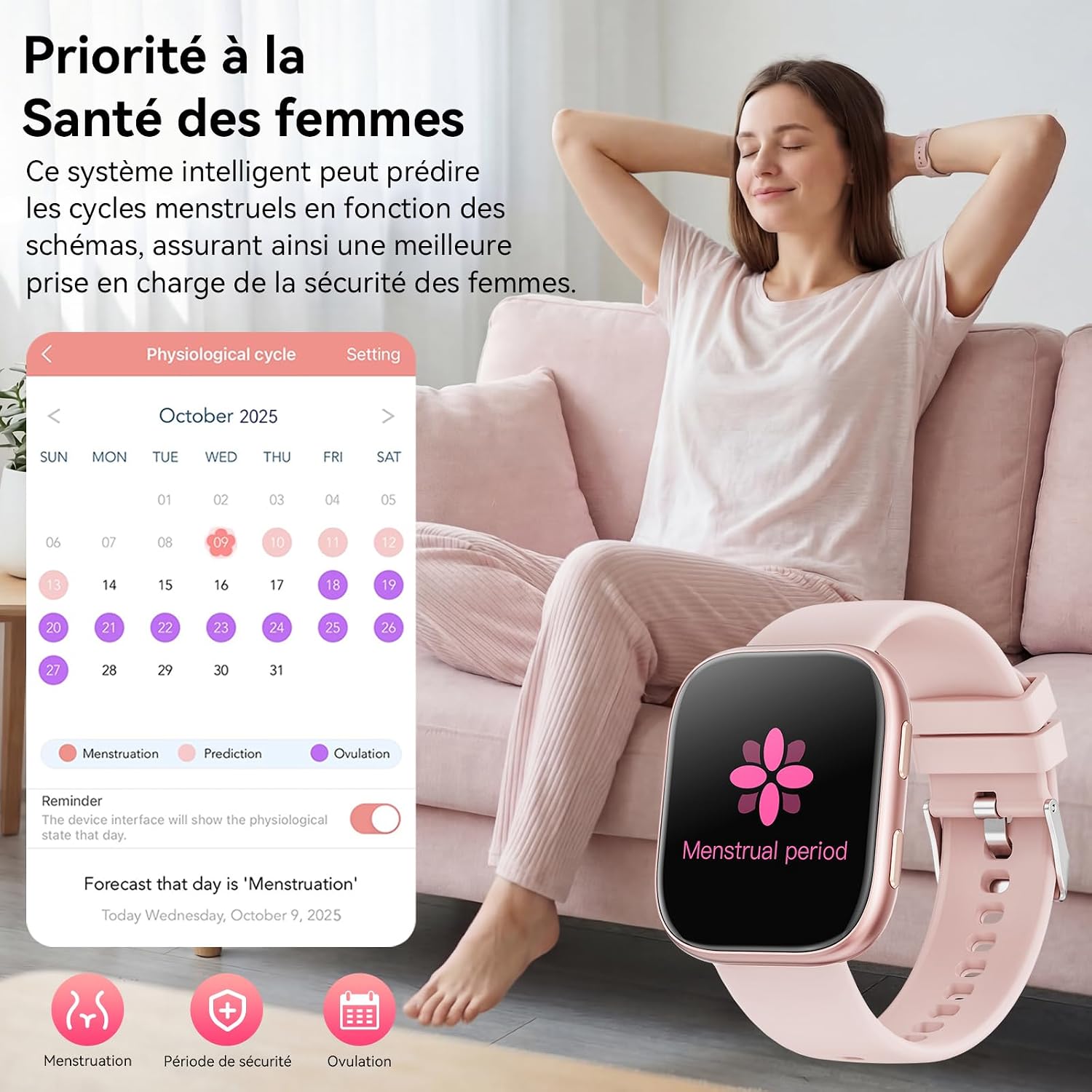 Detalle 2 de Montre Connectée Femme – 7 Bracelets et Coffret Cadeau, Écran HD 1,83'', Appels Bluetooth et Suivi Santé (SpO2, HR, sommeil) – 100+ Modes Sportifs