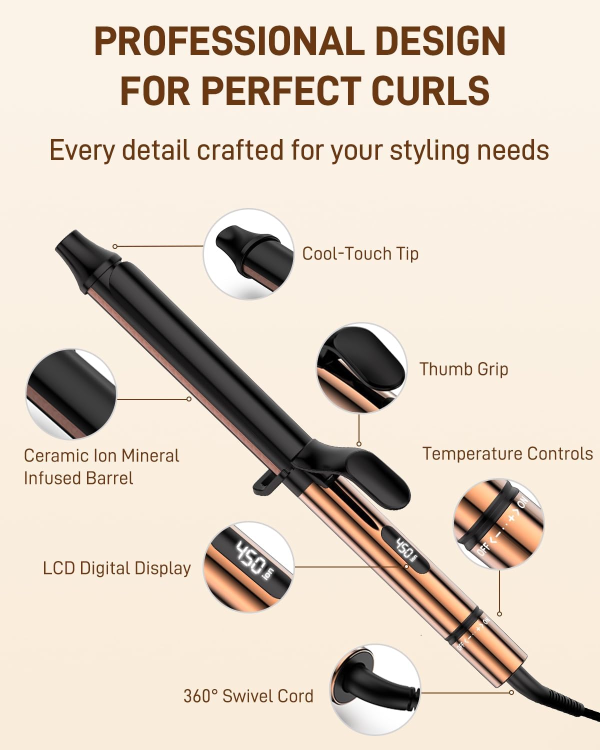 Detalle de MESCOMB 1 Inch Curling Iron for Long Hair with 6.7" Extra Long Barrel