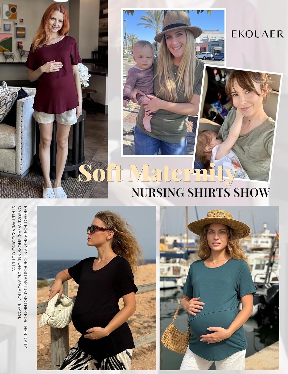 Detalle de Ekouaer Stillshirt Umstandsmode 1er/3er Pack – Weich Kurzarm Still-T-Shirts für Damen