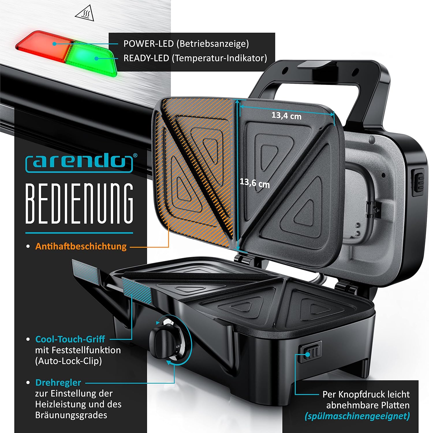 Thumbnail 3 de Arendo 3-in-1 Sandwichmaker 1200 W
