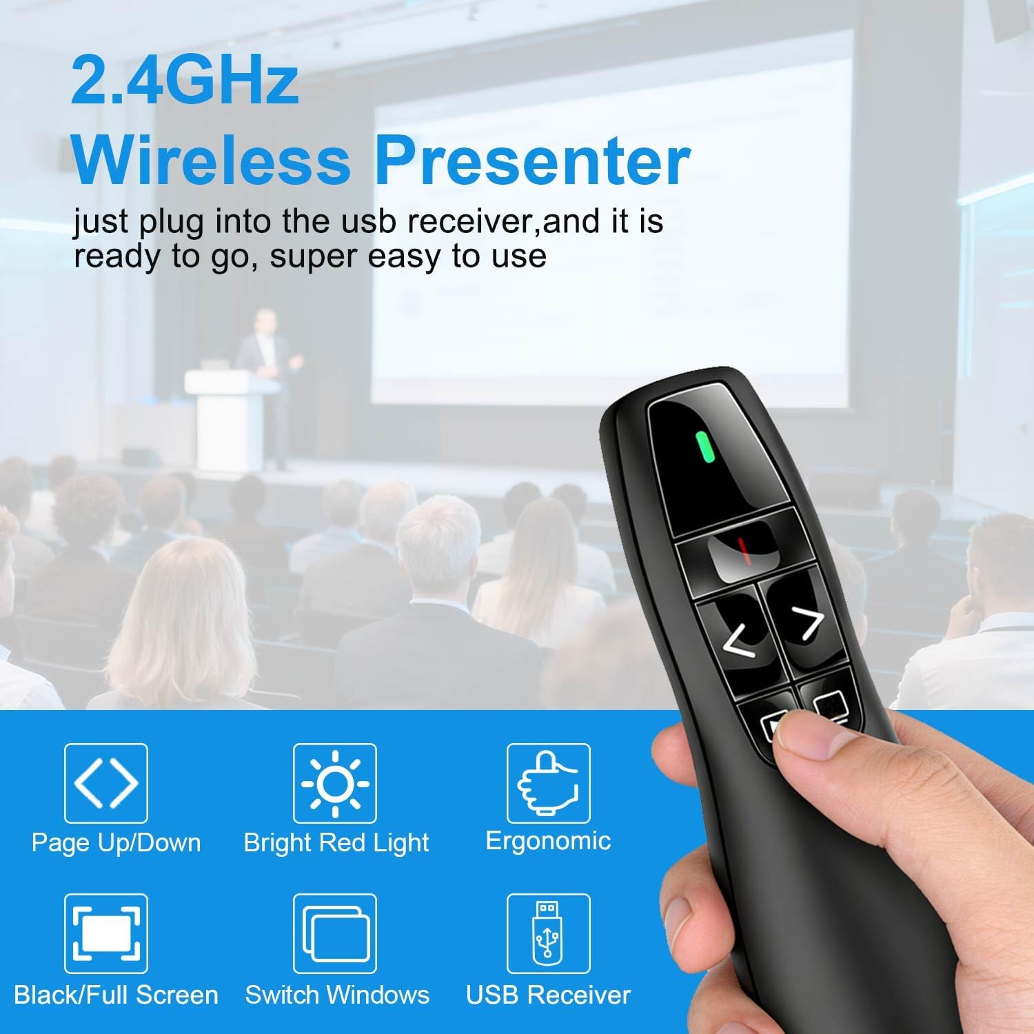 Detalle de Presenter wireless ergonomico per slide 2.4GHz