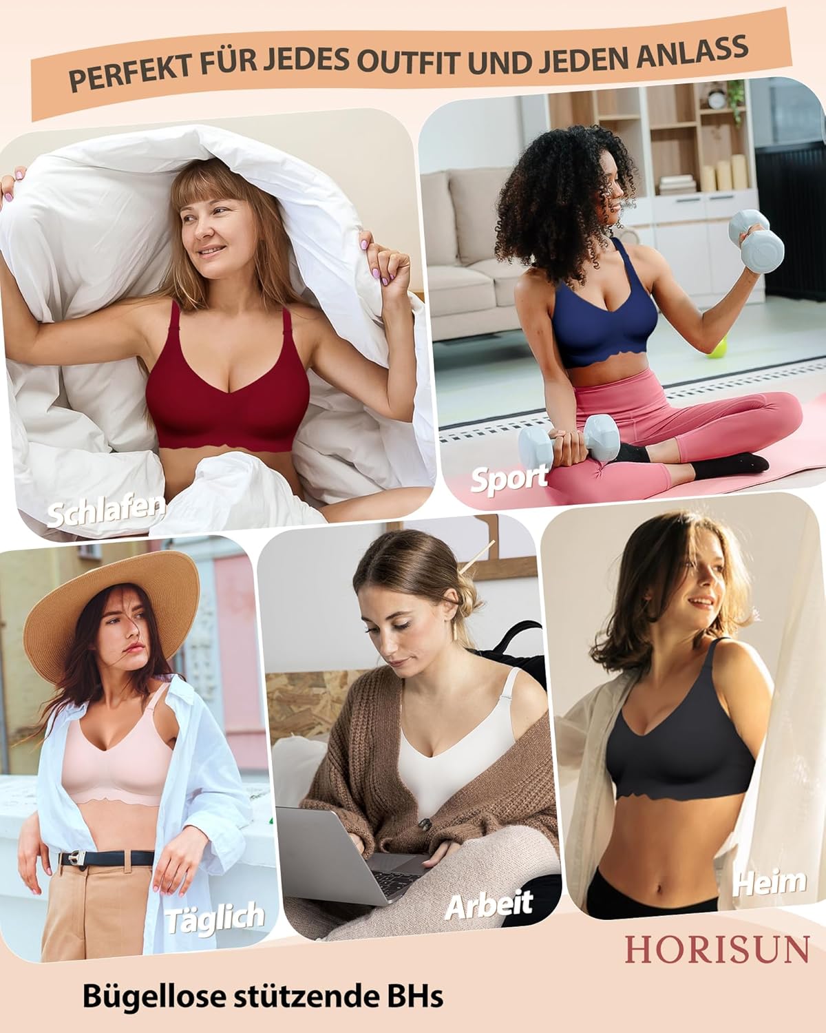 Thumbnail 5 de HORISUN Bügelloser BH Damen – Nahtloser 3D Jelly Strip, Push-up mit starkem Halt, ideal für Schlaf, Yoga & Alltag