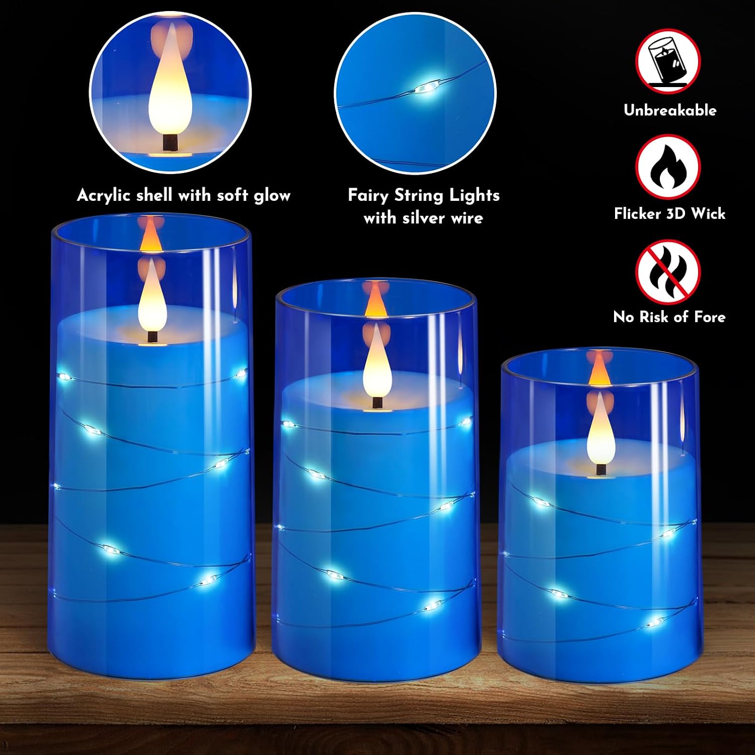 Detalle 2 de NURADA WYLZD-003 Flameless LED Pillar Candles, Blue Acrylic, Remote and Timer