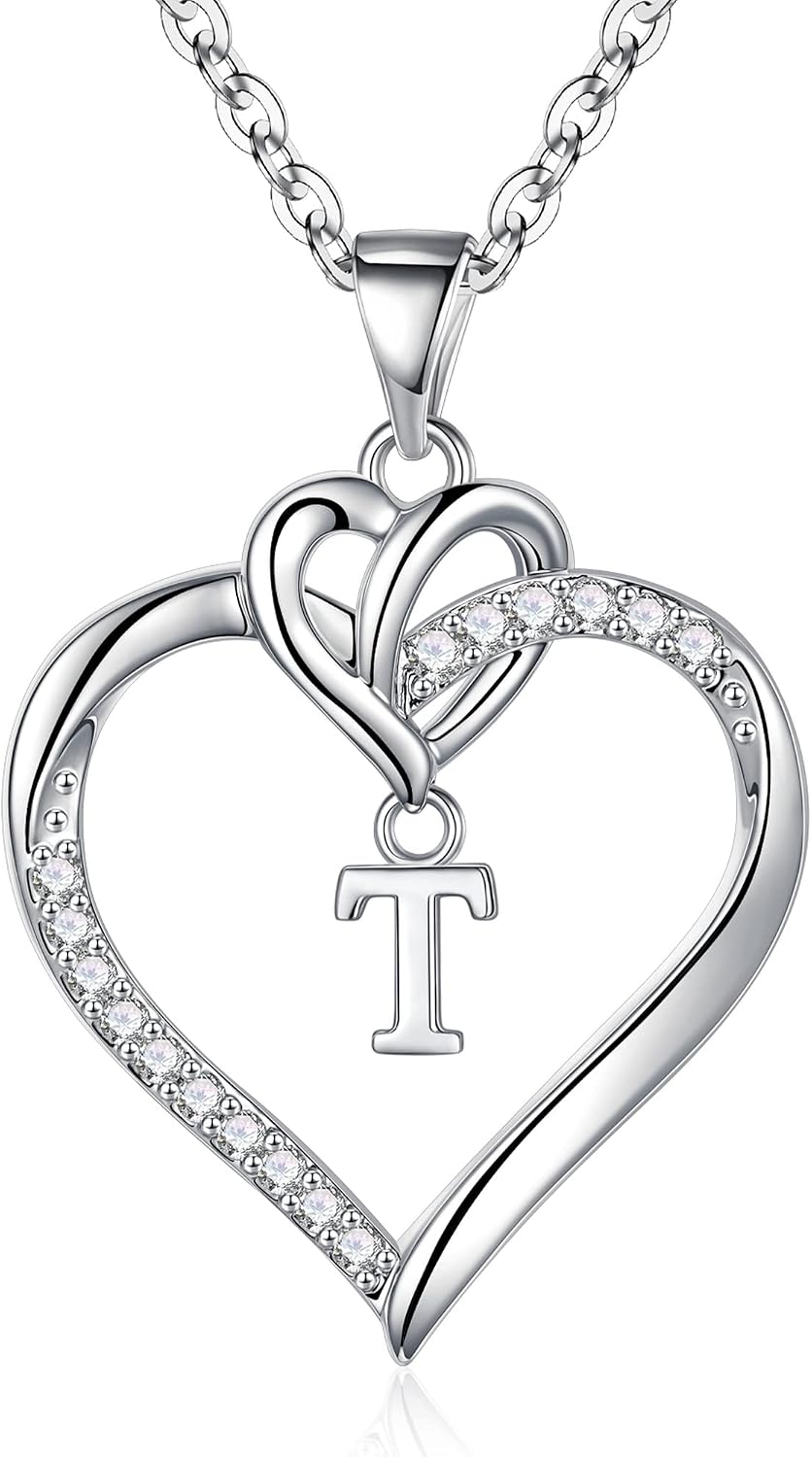 Detalle de Collier initial cœur TINGN en plaqué or/or blanc 14 carats avec pendentif zircone