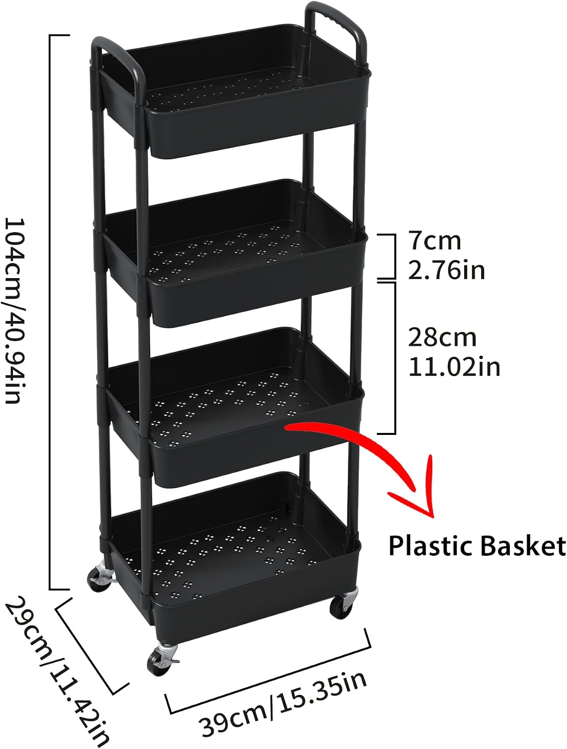 Detalle de Sywhitta 4-Tier Plastic Utility Cart