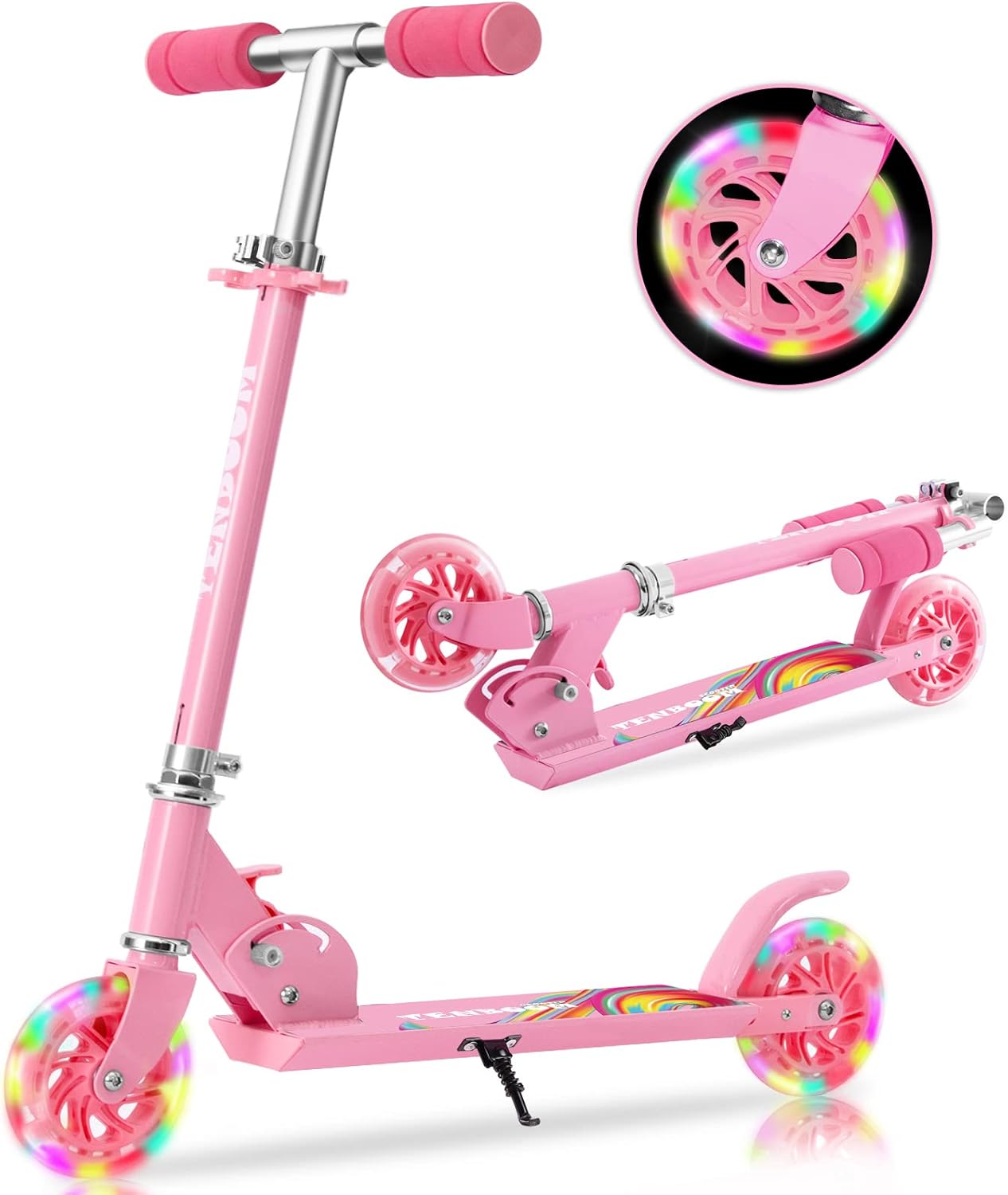 Detalle de TENBOOM Roller Kinder ab 3 Jahren mit 2 Rädern, klappbar, 3 höhenverstellbar und LED-Räder