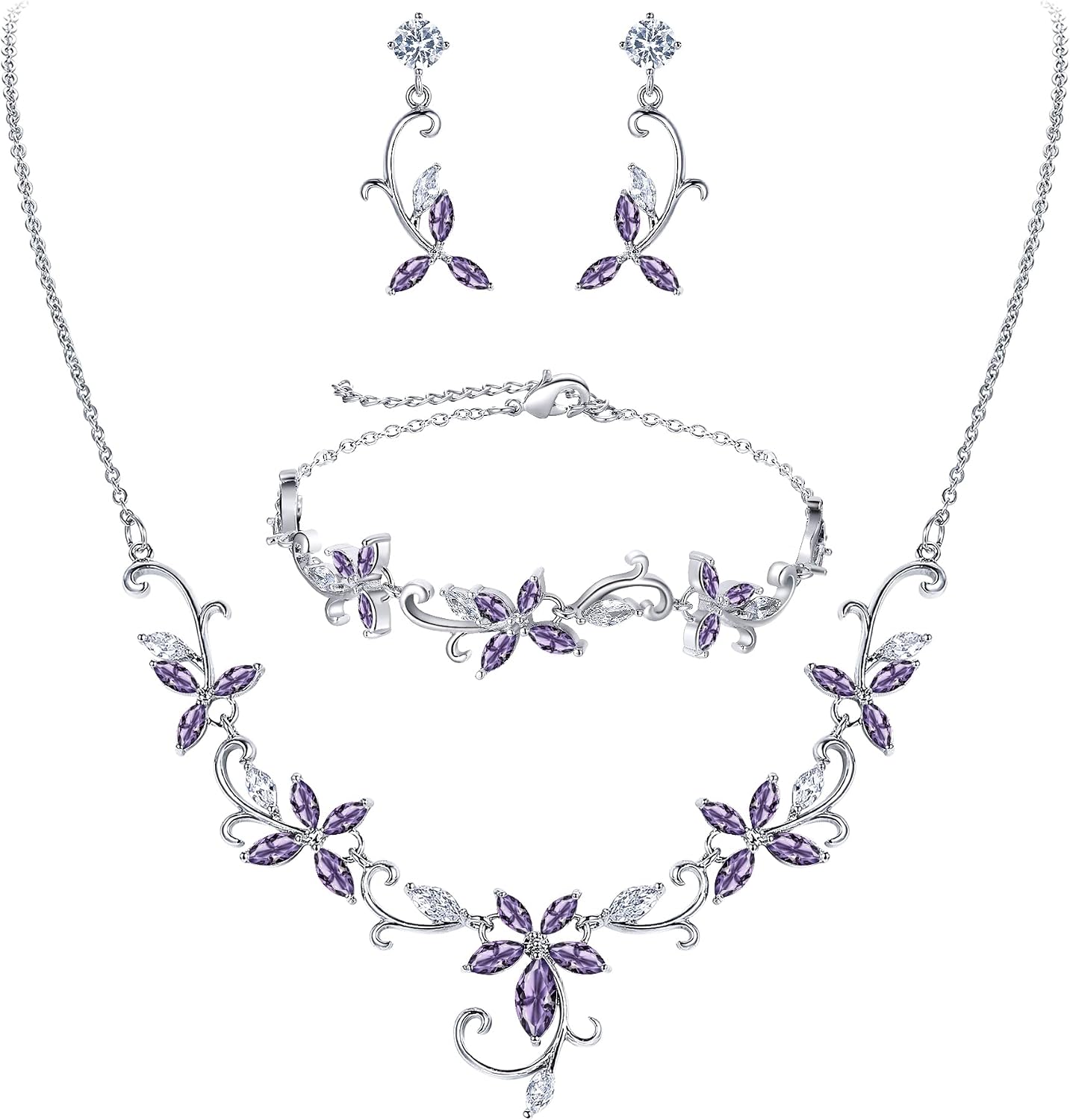 Detalle 2 de Clearine Parure Bijoux Femme Mariage Zircone Cubique – Collier, Boucles et Bracelet 3PCS