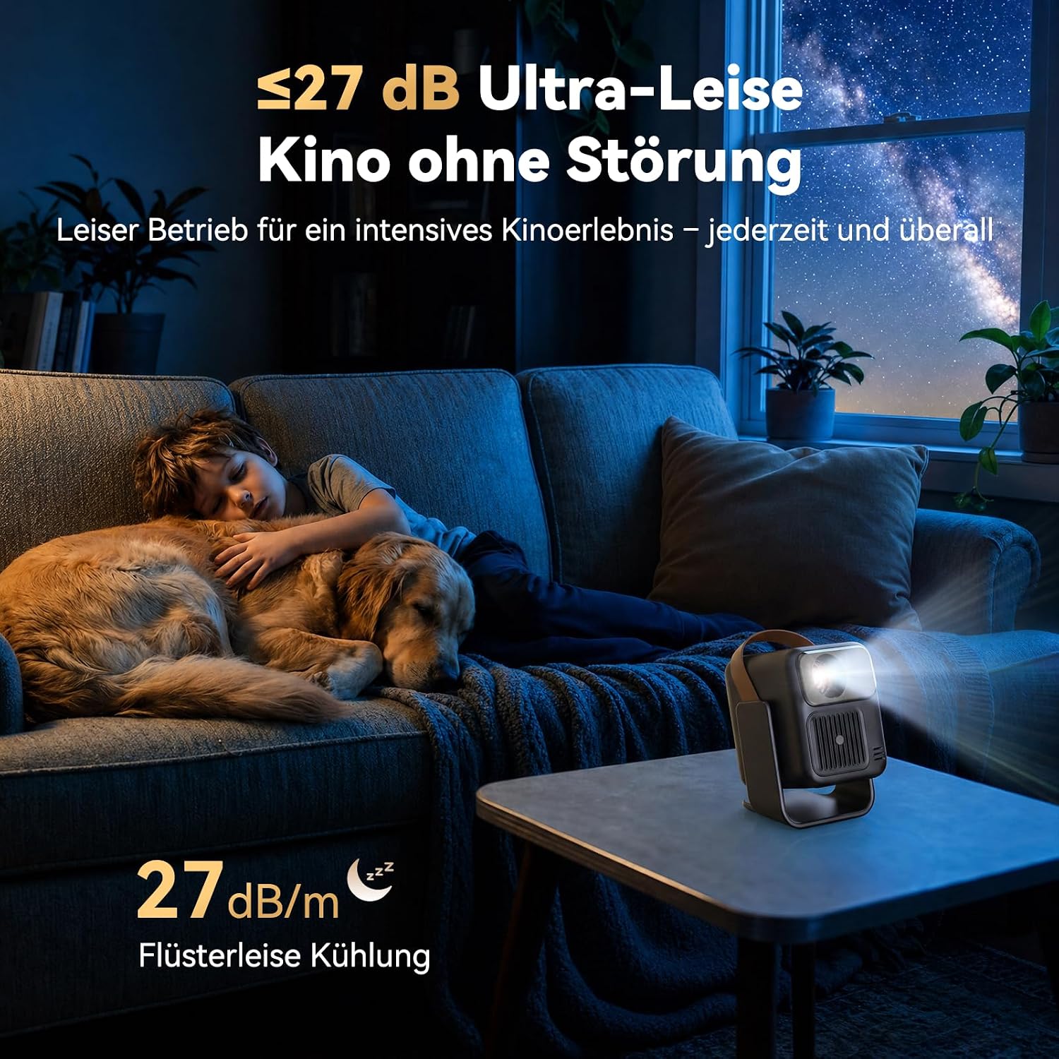 Detalle de WANBO Togo Pro Akku Smart Beamer mit Google TV – Tragbar 1080p, 500 ANSI, 3,5h Akku, 360° Ständer