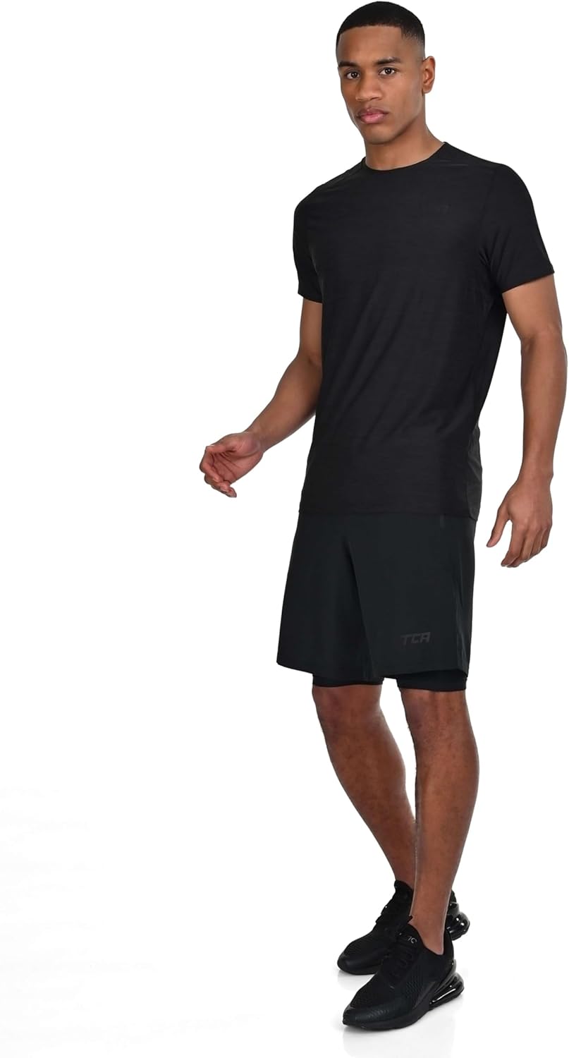 Detalle de TCA Ultra Pantaloncini Uomo Sportivi 2 in 1 da Corsa con Tasche a Chiusura Zip