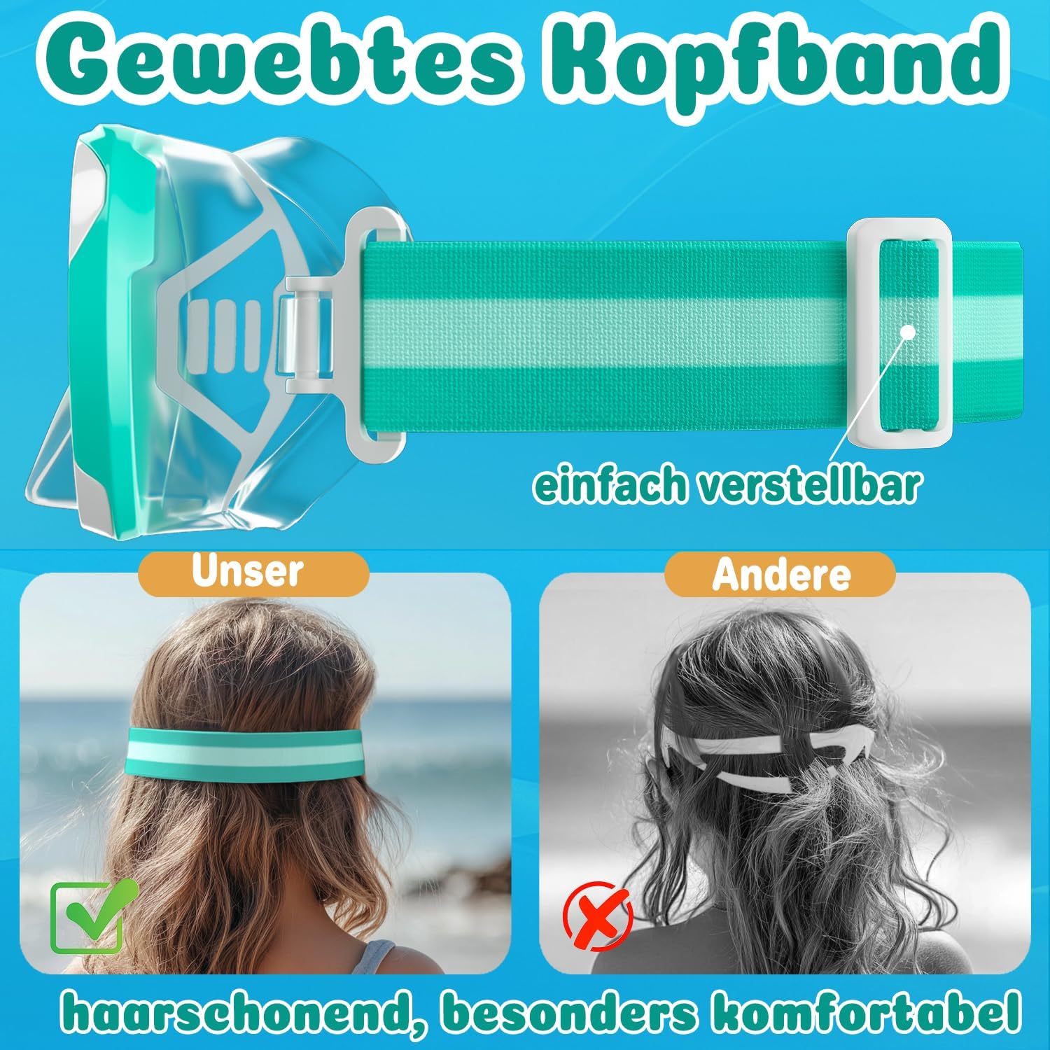 Detalle de COOLOO Kinder-Taucherbrille mit Stoffband, Nasenabdeckung und 180° Panorama-Sicht