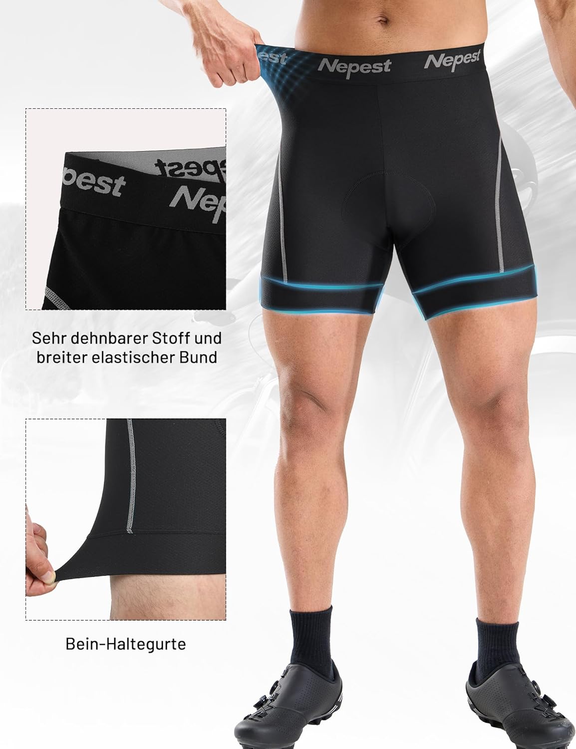 Thumbnail 3 de Nepest Radunterhose Herren Gepolstert 4D – Atmungsaktiv, Schnell Trocknend, Breiter Bund