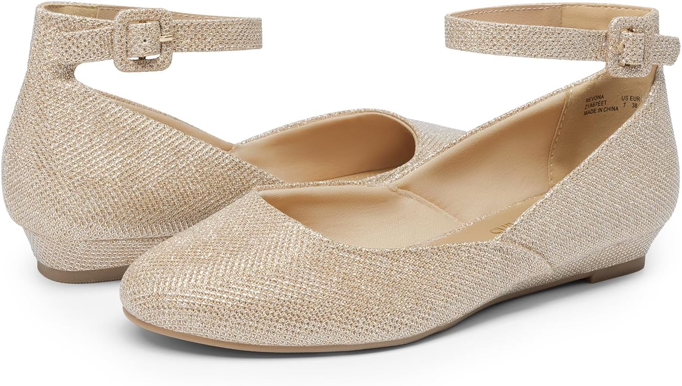 Detalle de DREAM PAIRS Women's Dress Flats Ballet with Low Wedge and Ankle Strap