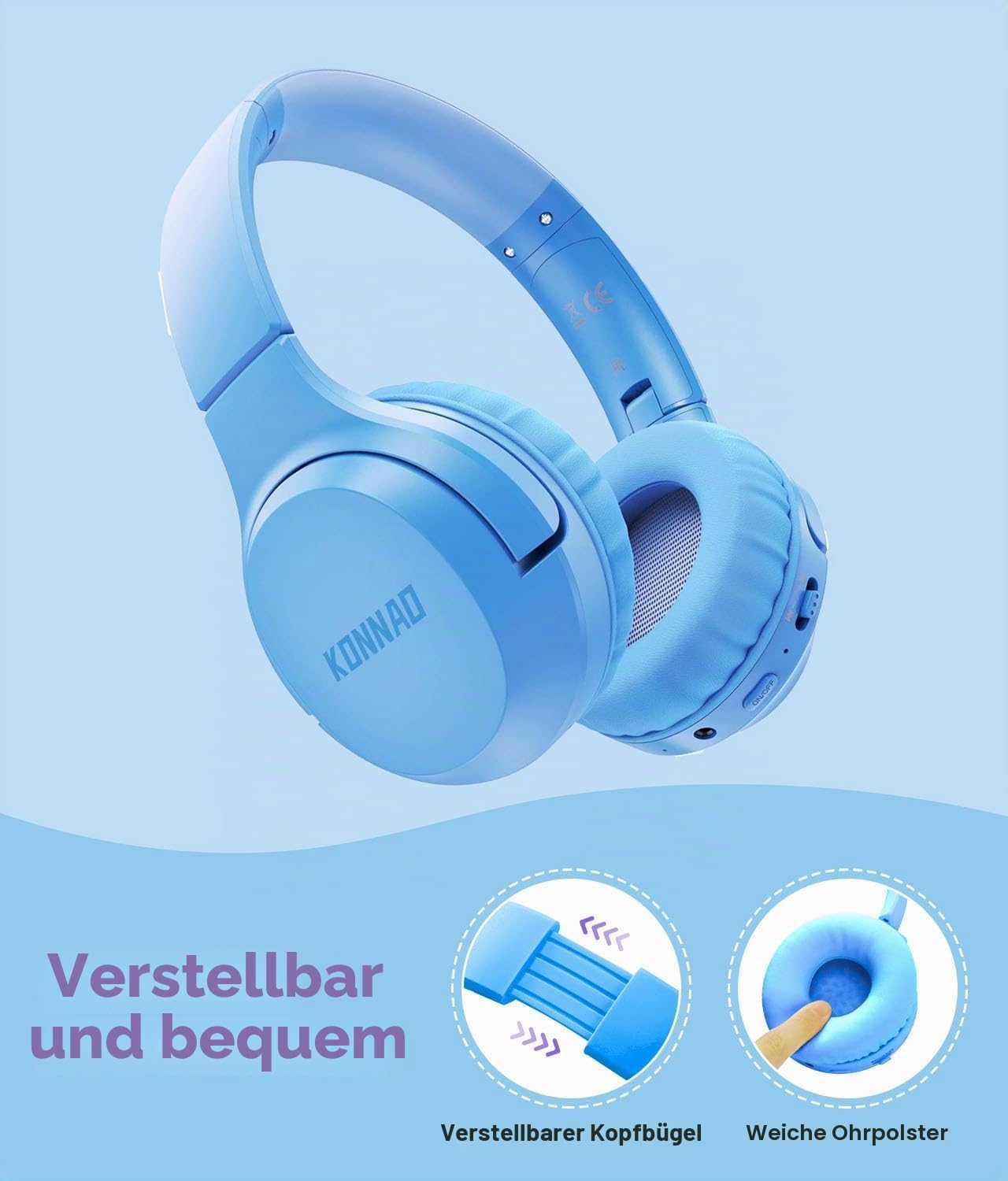 Thumbnail 6 de KONNAO Kinder Kopfhörer Wireless 60H – faltbar, mit MIC, 85dB/94dB Lautstärkebegrenzer