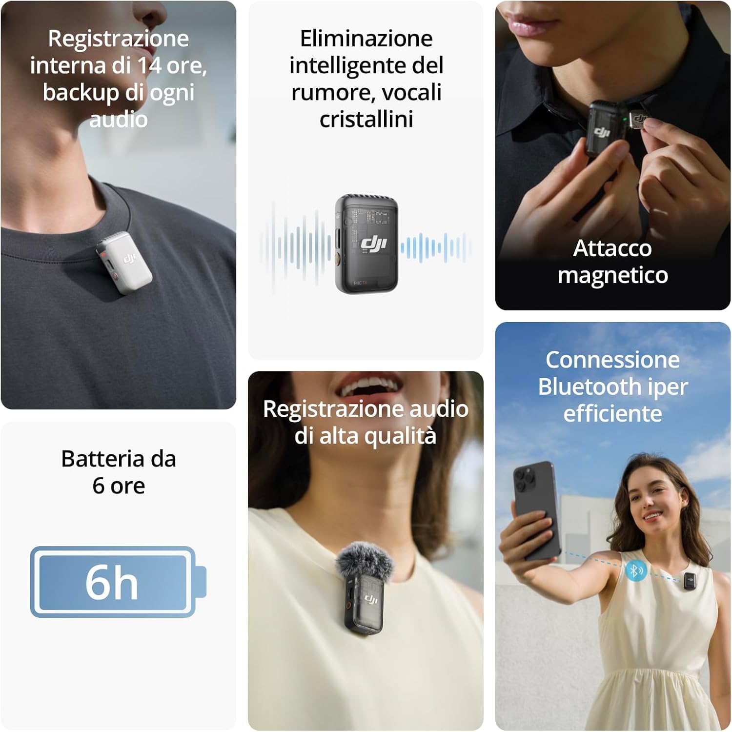 Detalle de DJI Trasmettitore per Mic 2 (Shadow Black) – microfono wireless con eliminazione del rumore e batteria prolungata