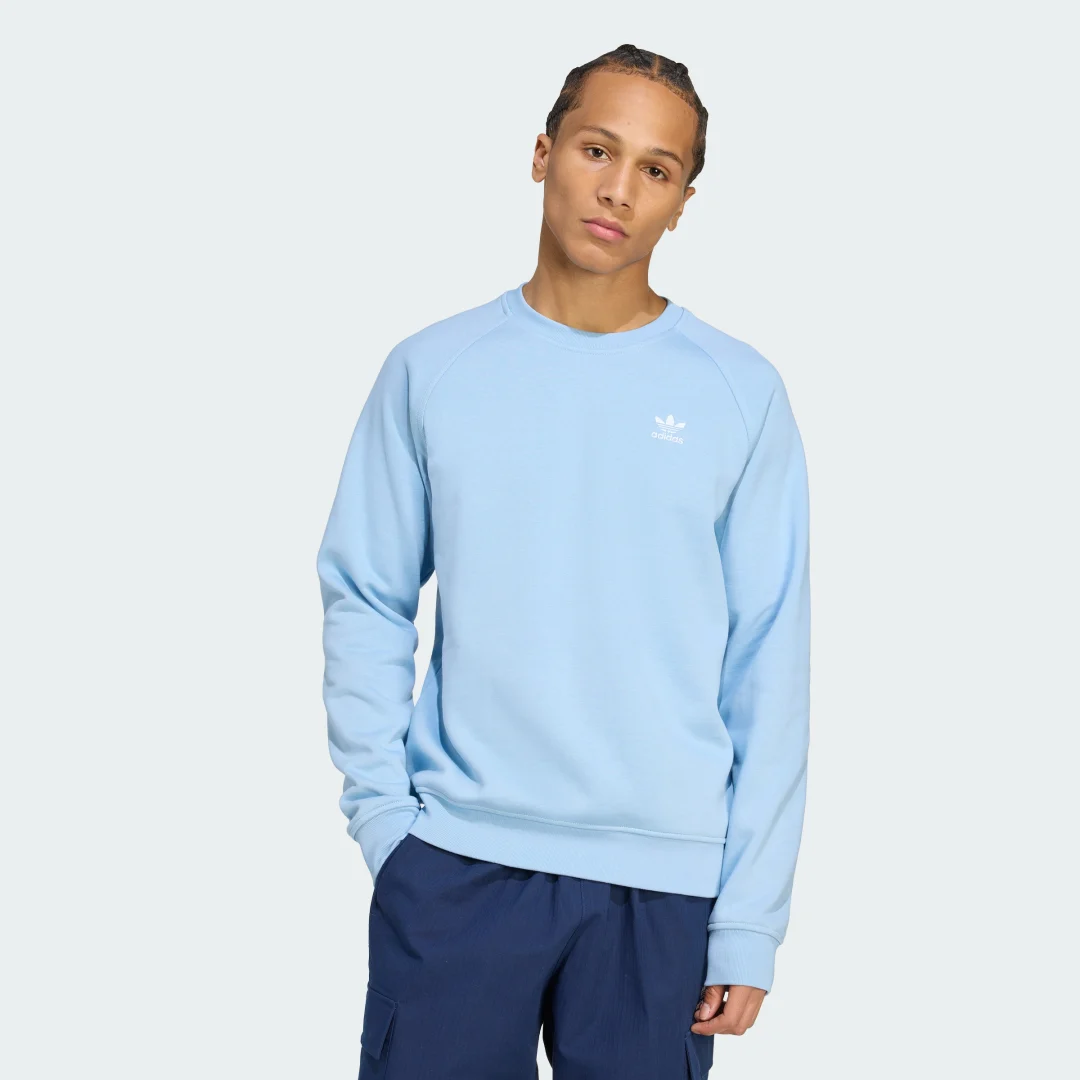 Detalle de Sudadera cuello redondo Trefoil Essentials de Adidas – Azul