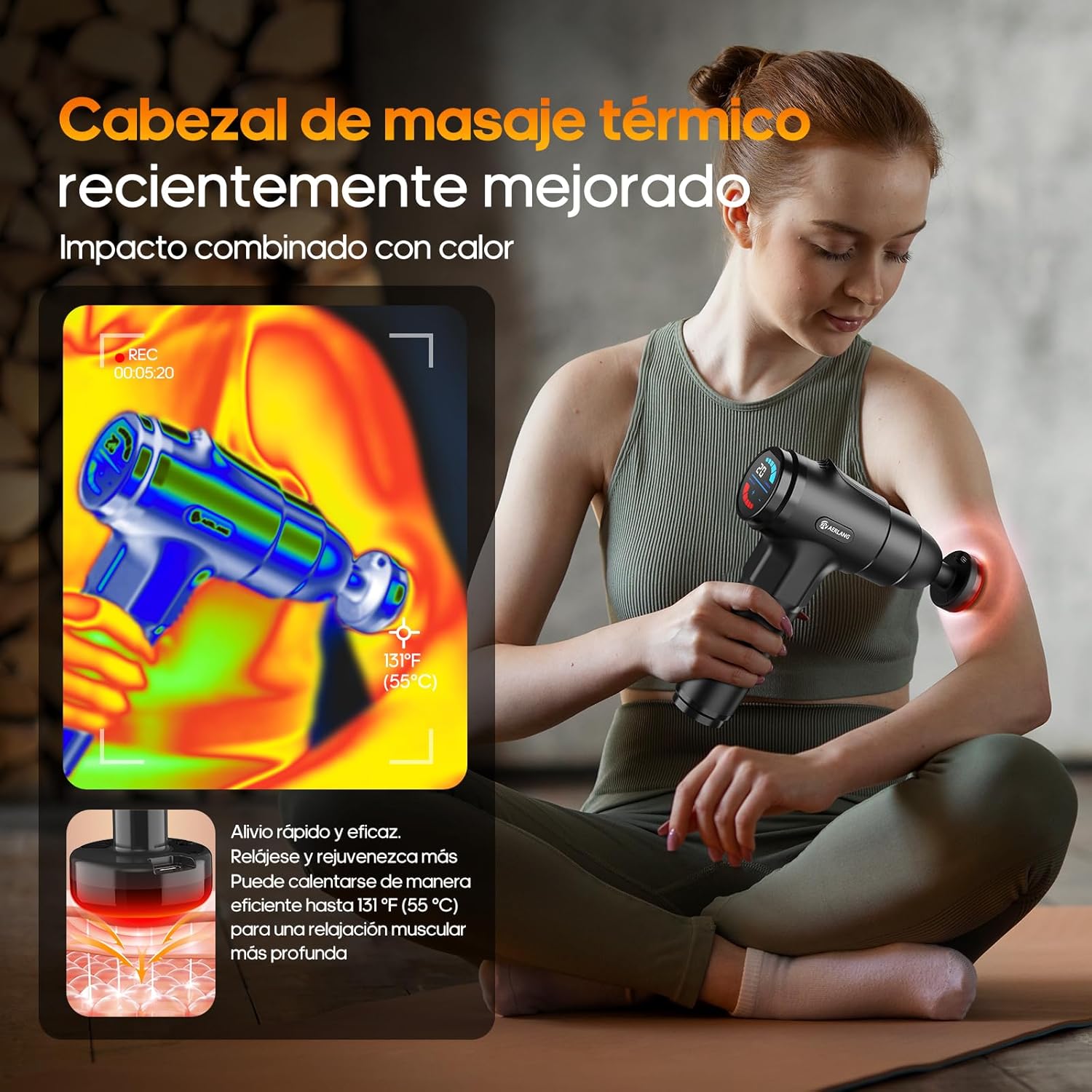 Detalle 2 de AERLANG Pistola de Masaje Muscular con Calor 20 Velocidades