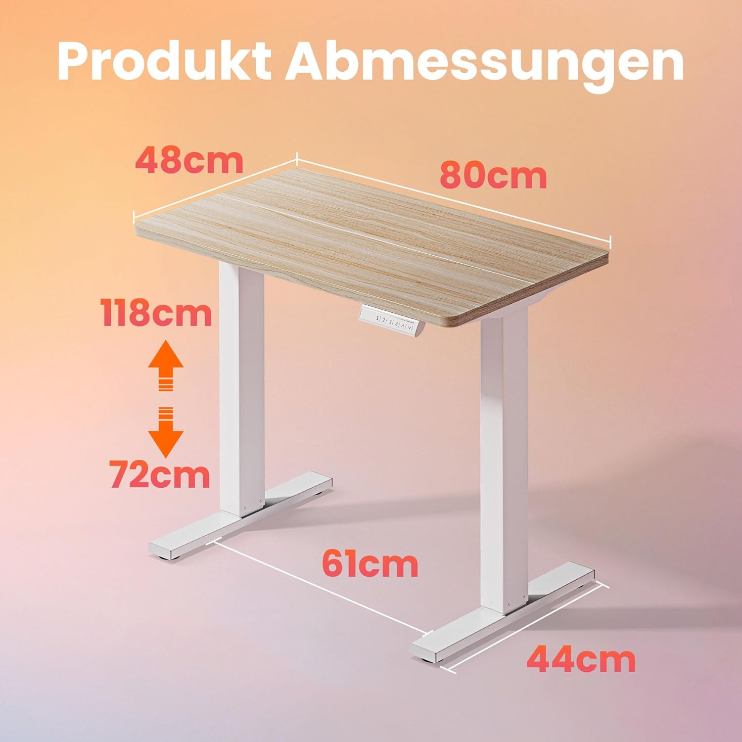 Thumbnail 2 de HUANUO höhenverstellbarer Schreibtisch 80 x 48 cm – elektrisch, 4 Speicherhöhen
