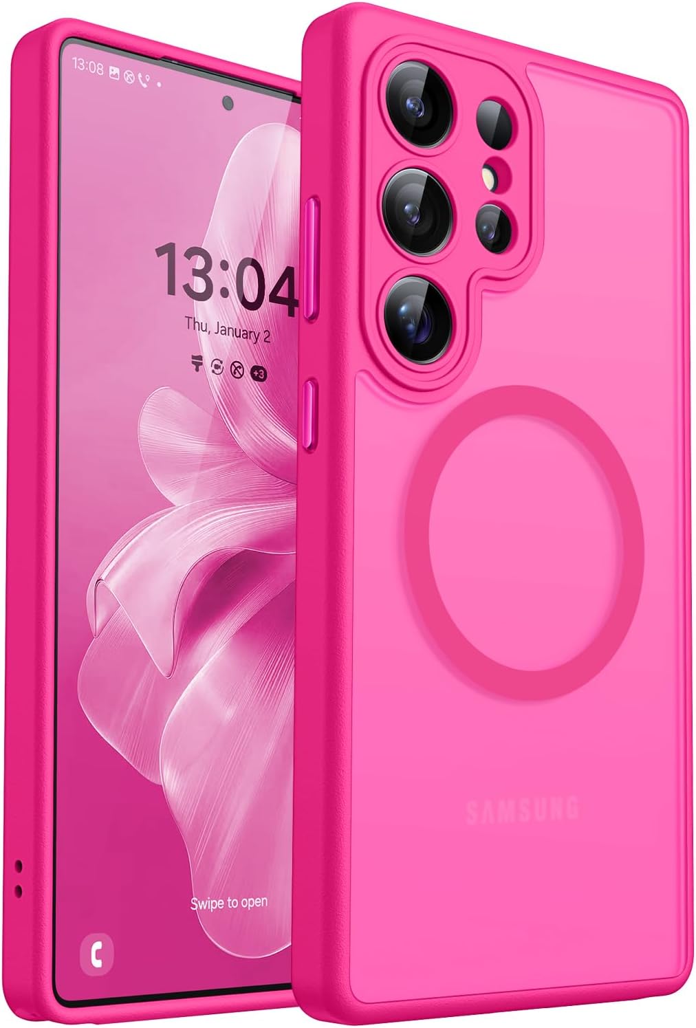 Detalle de CANSHN Magnetic Case for Samsung Galaxy S25 Ultra (6.9 inch) – Full Camera Protection, MagSafe Compatible, Translucent Matte in Hot Pink