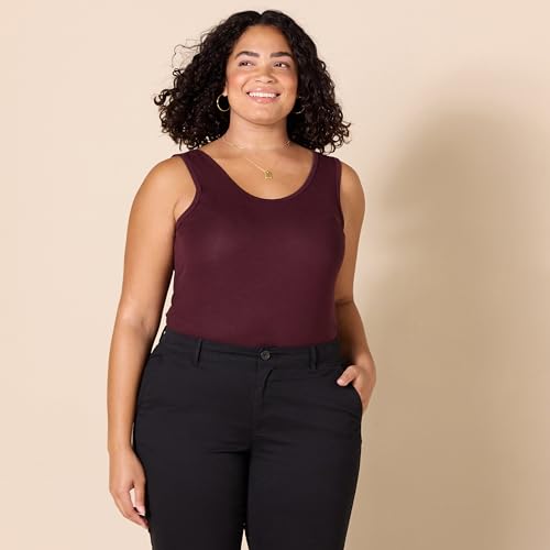 Detalle de Amazon Essentials 2-pack Tank da donna: canotte a coste in cotone modal, Burgundy/Charcoal Heather, taglia Small
