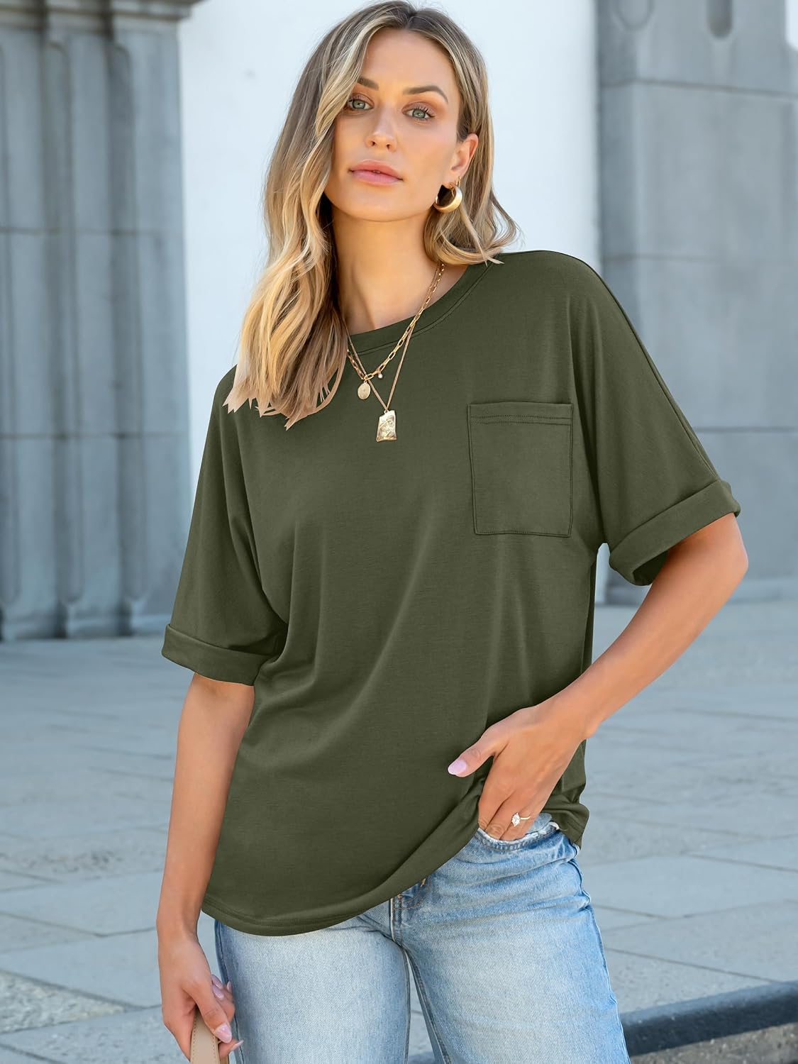 Detalle de ANRABESS Women Oversized T Shirts Short Sleeve Summer Casual Loose Top Basic Tee with Pocket