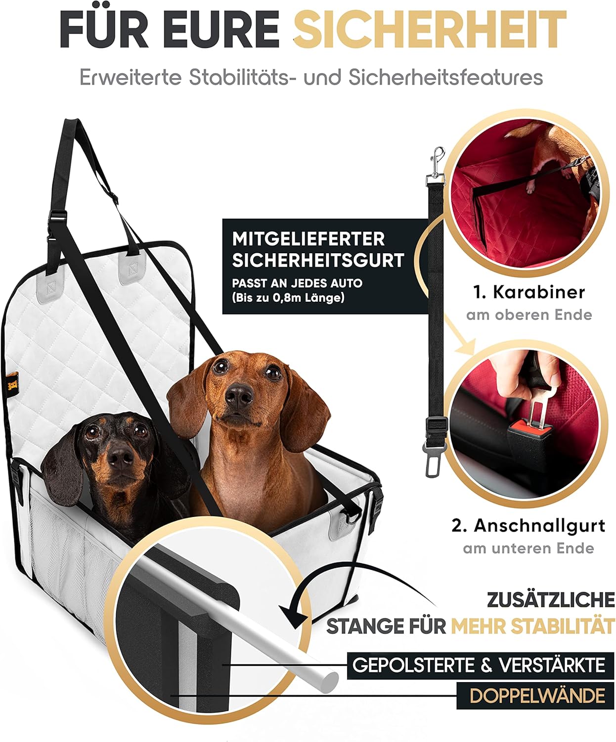 Thumbnail 4 de HELDENWERK Extra Stabiler Hunde Autositz – wasserdichter Diät-Verstärkter Wagen-Sitz (Hellgrau, Standardgröße)