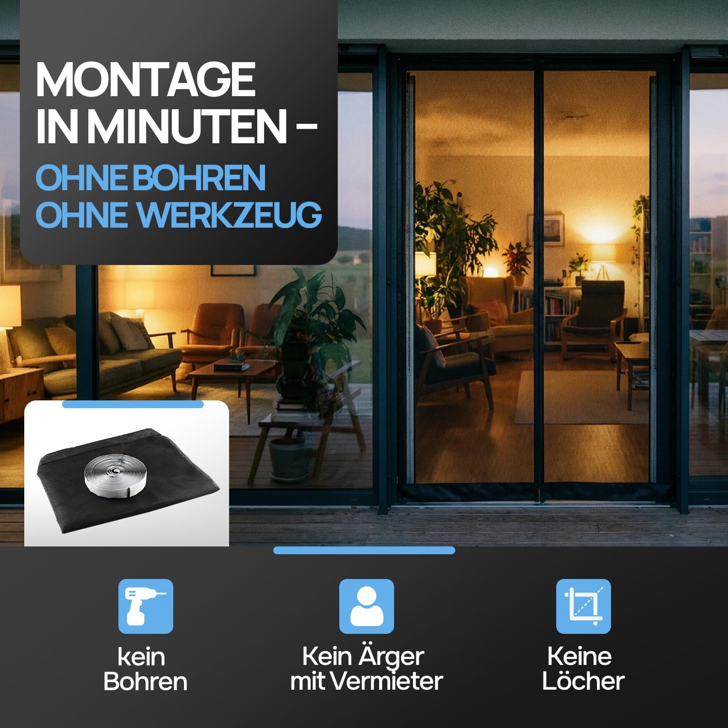 Detalle de Door easy DOOR EASY Fliegengitter Balkontür 92 x 212 cm Magnet – Premium Hochleistungs-Gewebe