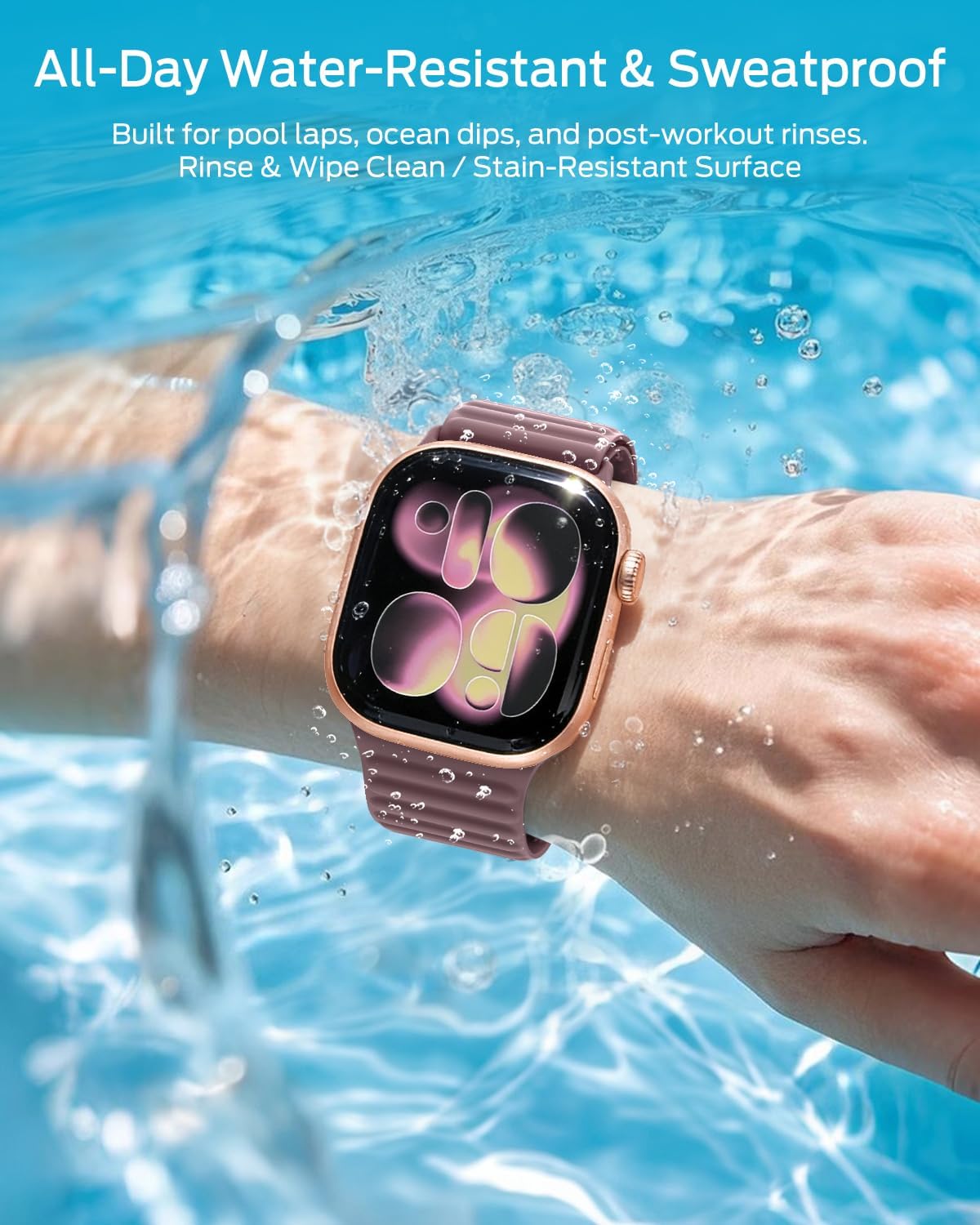 Detalle de Patented Magnetic Silicone Sport Band for Apple Watch (Series 11 to Ultra) — Two Size Options, Infinitely Adjustable Magnetic Lock