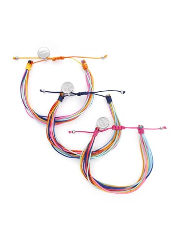 Detalle de SINGULARU Pack 3 Pulseras Carla Rainbow: Acero Inoxidable y Cordón, Ajustables