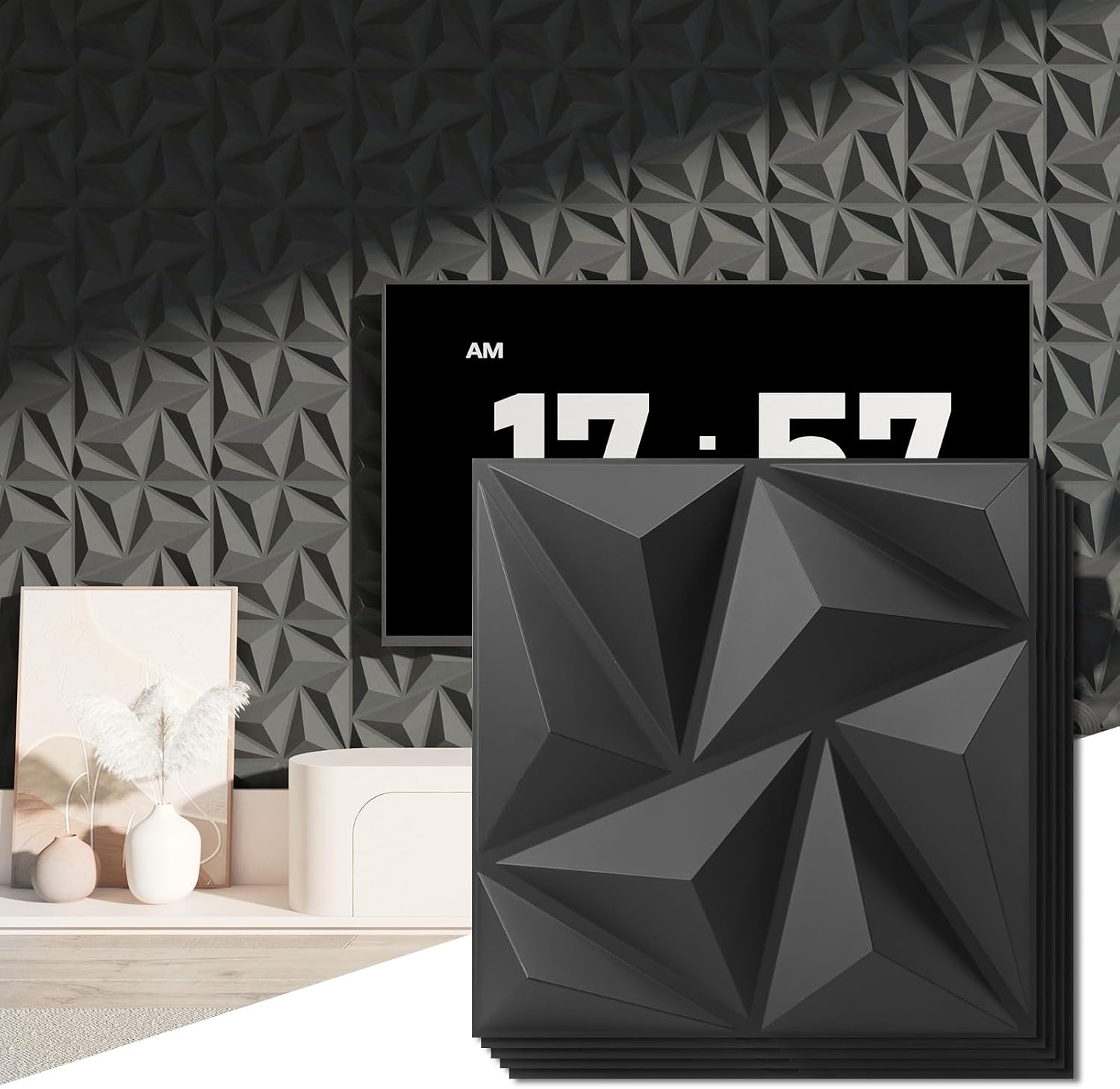 Detalle 2 de Art3d 3D-väggpaneler i matt svart PVC, 20-pack för 1,8 m²