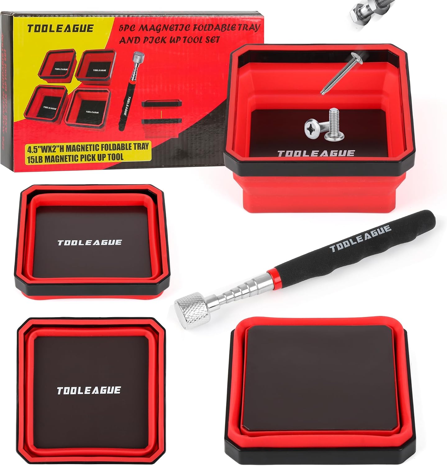 Thumbnail 6 de TOOLEAGUE 3Pcs Collapsible Magnetic Parts Tray Set with 15Lb Magnetic Pickup Pen