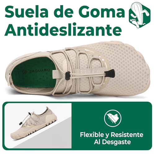 Detalle de SAGUARO Escarpines para Mujer / Zapatillas de Agua con Secado Rápido y Suela Antideslizante (Gr. 39) – Caqui Almendra