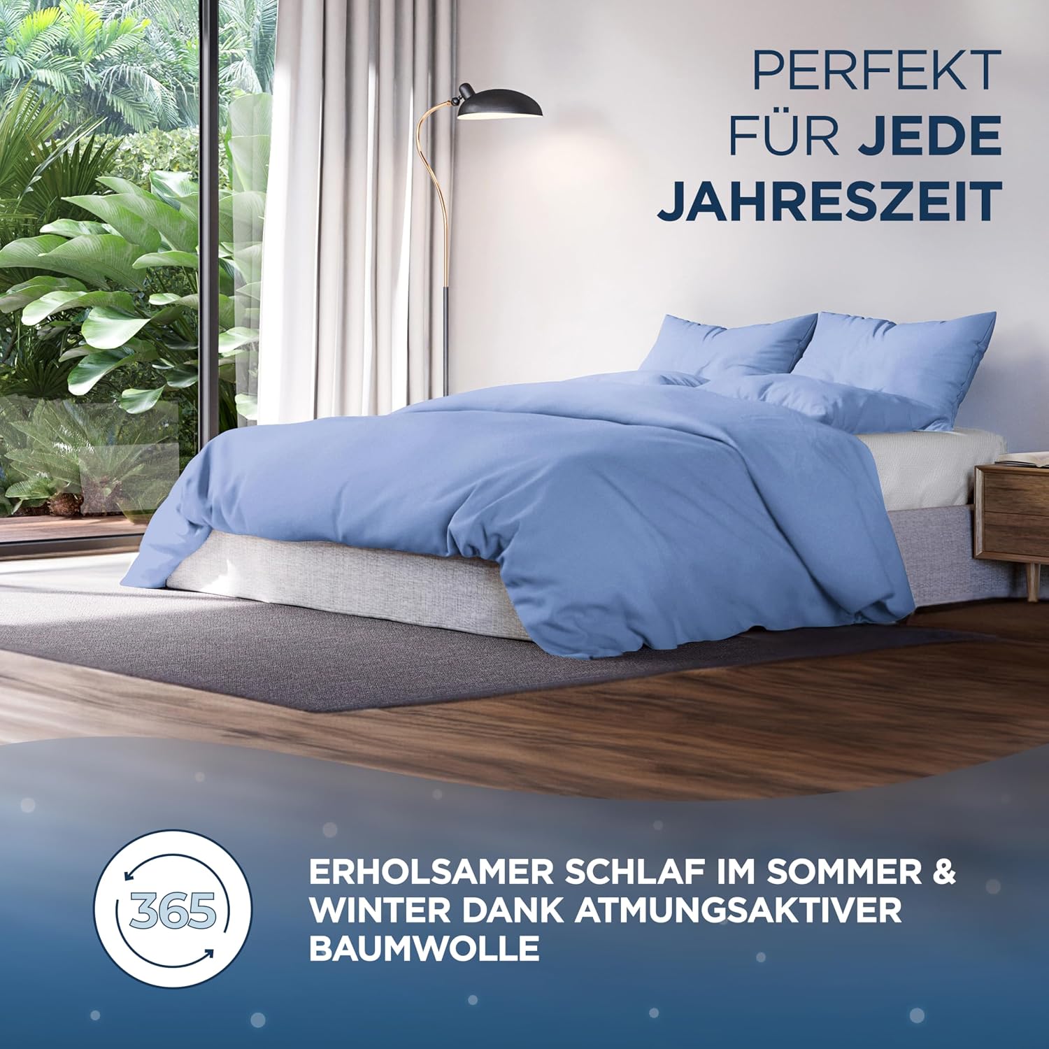 Detalle de Samthus Bettwäsche 220x240 Baumwolle Satin (Oeko-Tex Made in Green) Hellblau – Set mit 1 Bettbezug & 2 Kissenbezügen