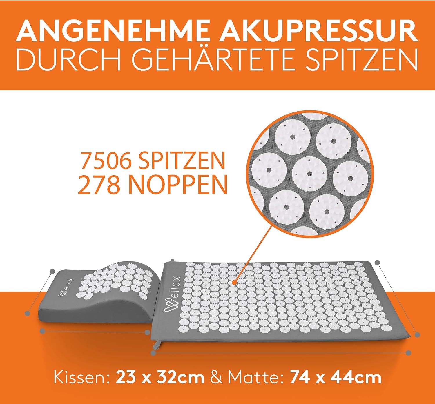 Thumbnail 1 de Wellax Das Original Akupressurmatte mit Kissen – 100% Kokosfasern, Tragetasche, Vergleich.org ausgezeichnet