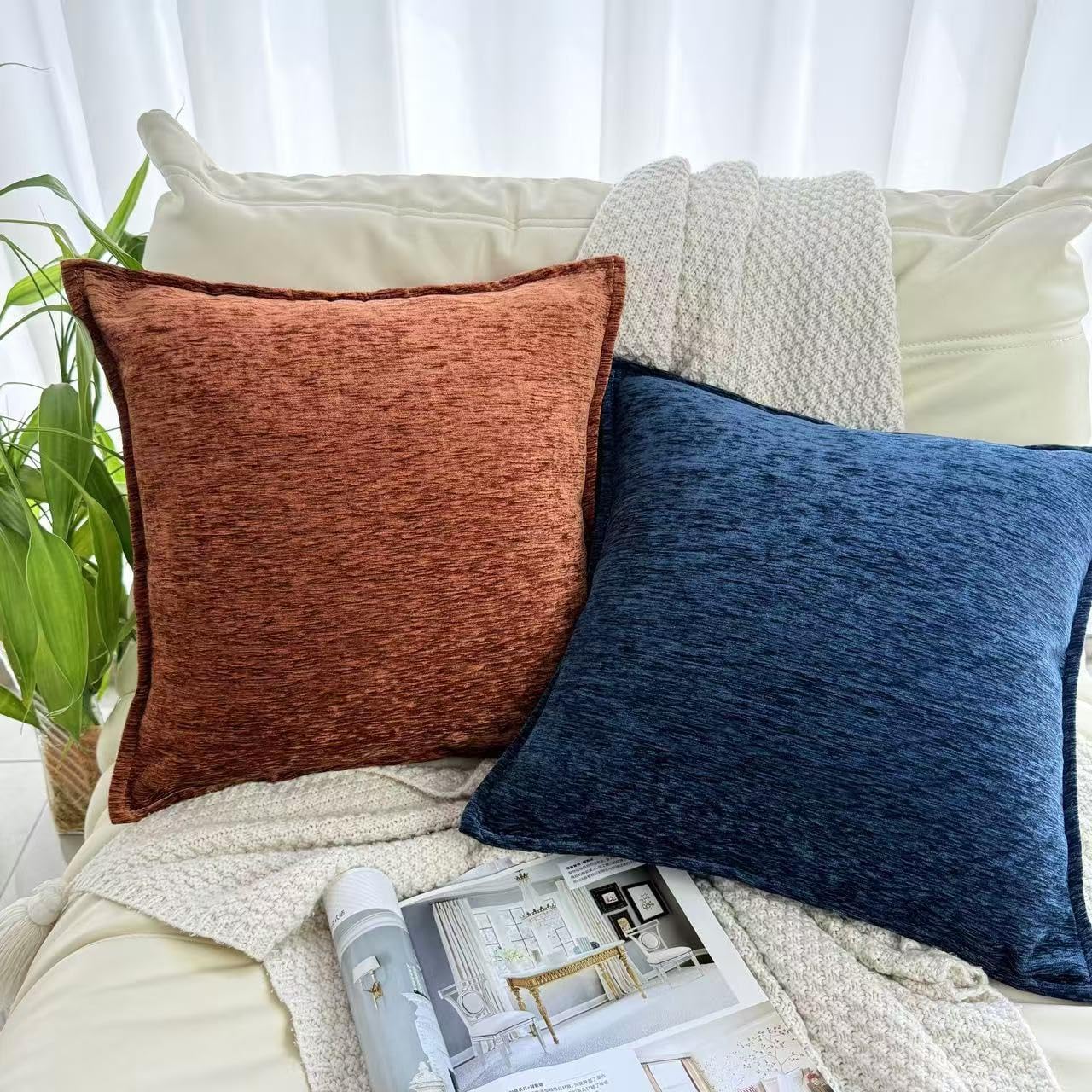 Thumbnail 3 de OYIMUA Chenille Kissenbezug 45x45 Marineblau im 2er-Set – weiche Textur mit verstecktem Reißverschluss