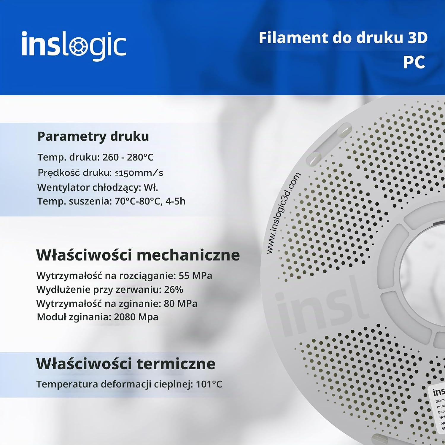 Thumbnail 6 de Inslogic PC – filament do drukarki 3D, 1,75 mm, 1 kg, naturalny