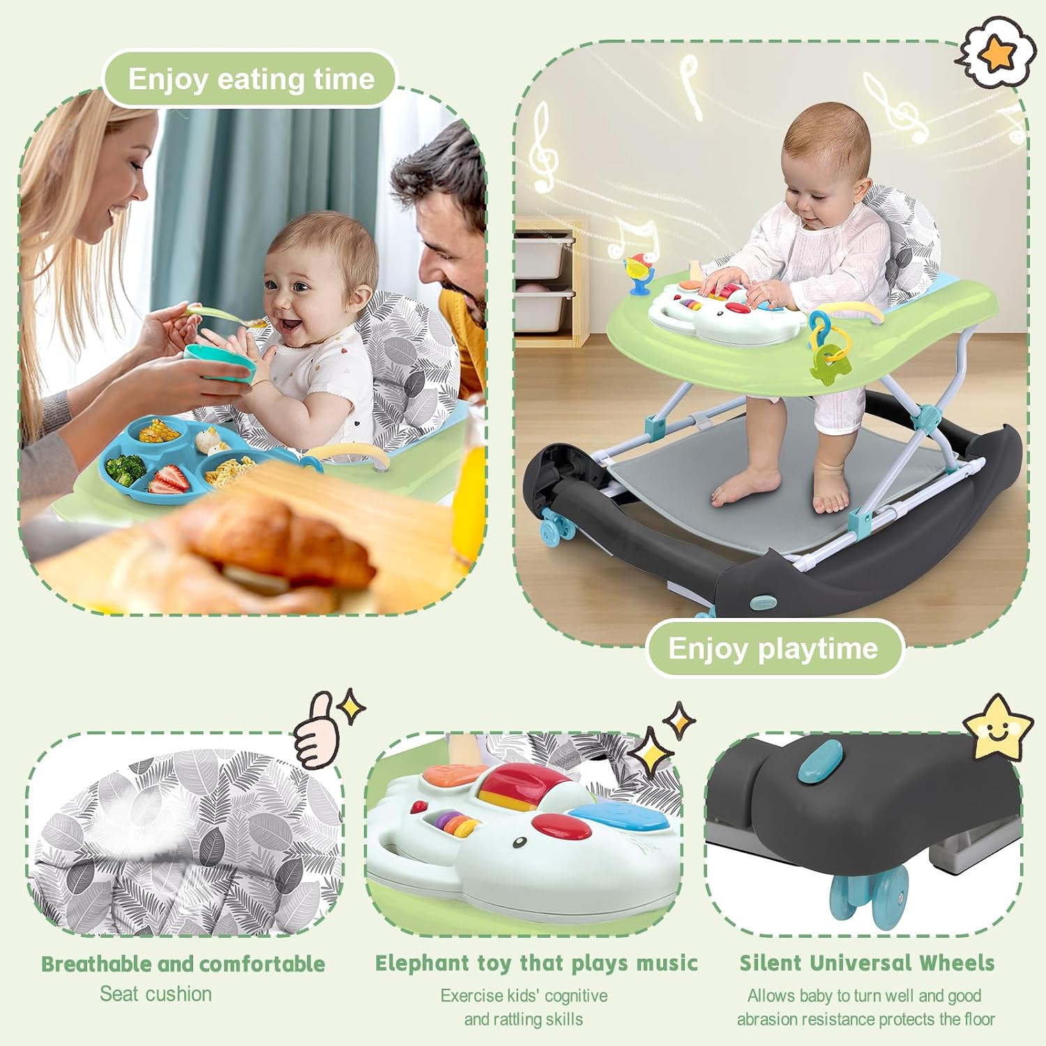 Detalle de Howeemo 5-in-1 Foldable Baby Walker with Activity Center, Rocker and 3 Heights
