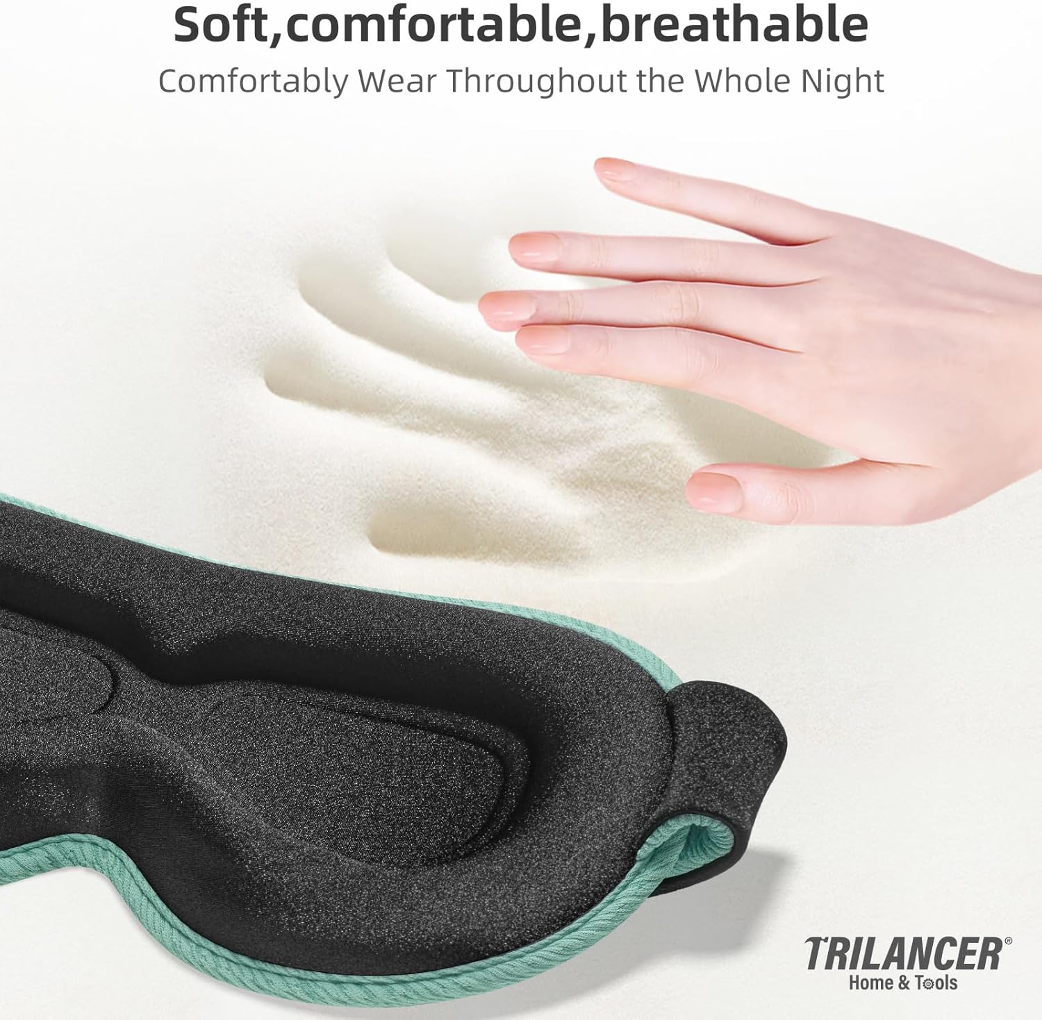 Detalle de 2026 Trilancer 3D Light-Blocking Sleep Mask (Lake Green) – Comfortable, Eye-Friendly, 2-Year Support
