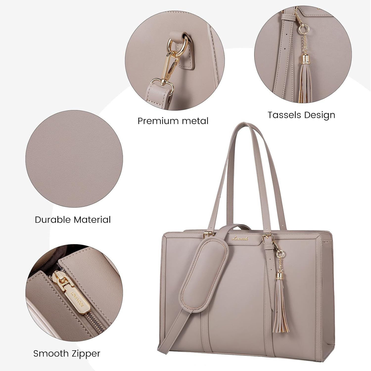 Thumbnail 6 de LOVEVOOK Laptop Tote for Women – 15.6 Inch Lightweight PU Laptop Bag with Large Capacity and Clutch (Cinnamon)