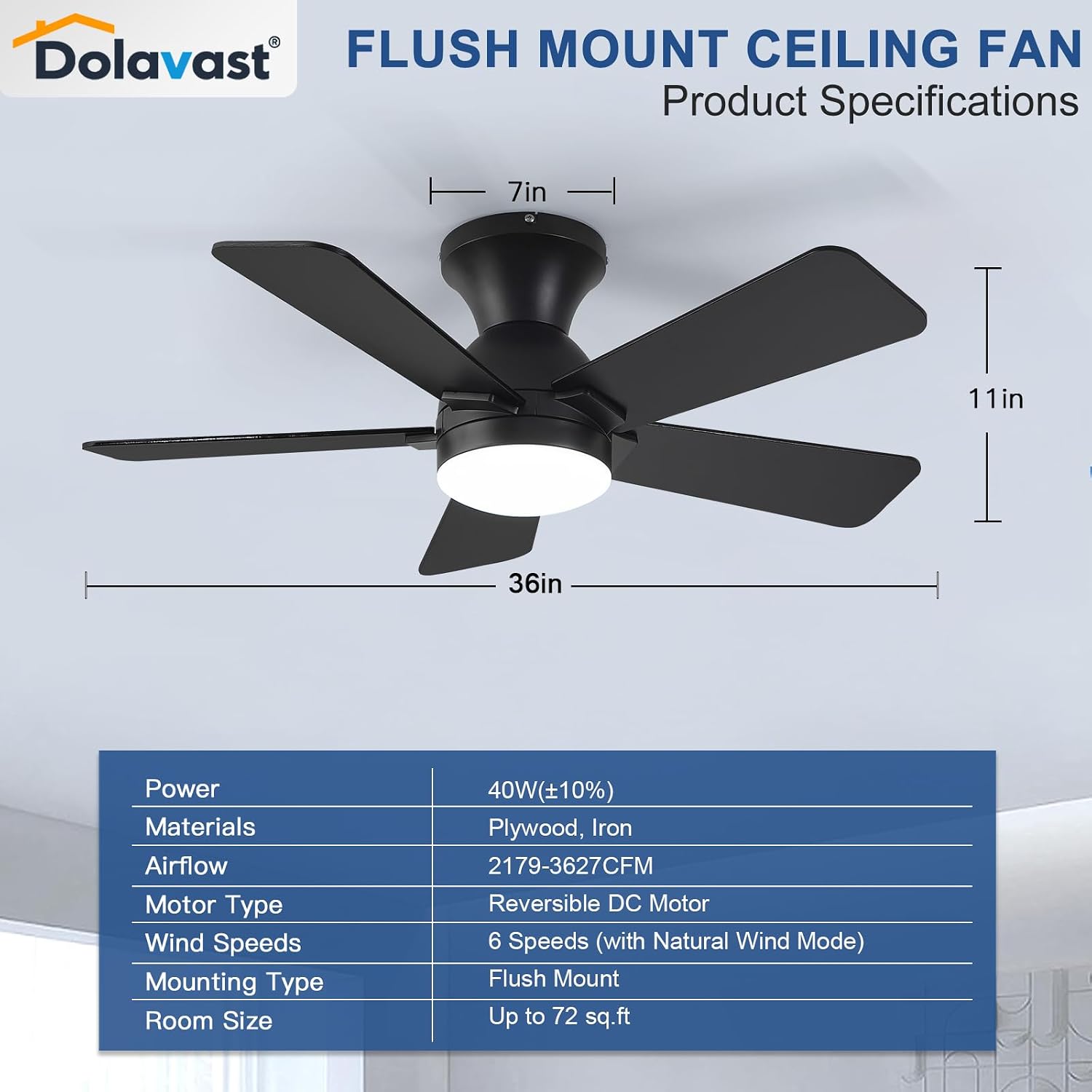 Thumbnail 6 de Dolavast HY-6163-5/36 36-Inch Ceiling Fan with Light, Remote and Reversible Blades